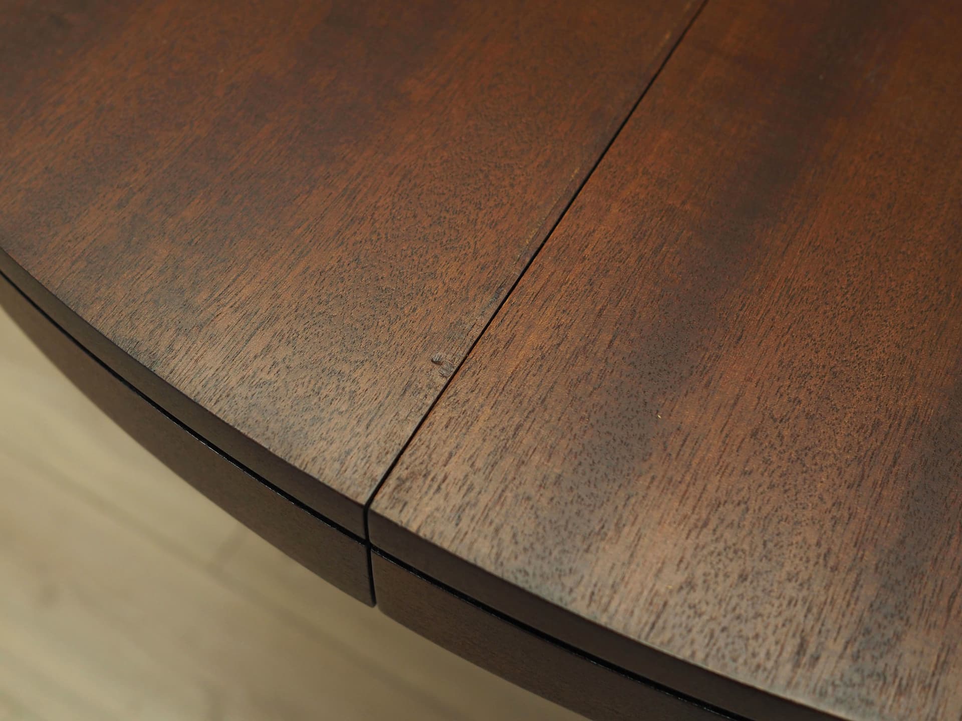 Round table, dark brown mahogany, steel, Italy, 1970s. - 123534