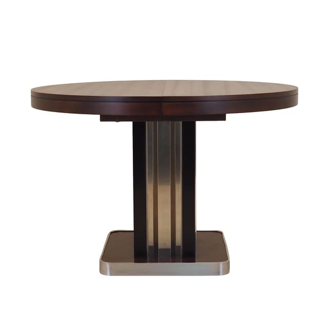 Round table, dark brown mahogany, steel, Italy, 1970s. - DIMENSION