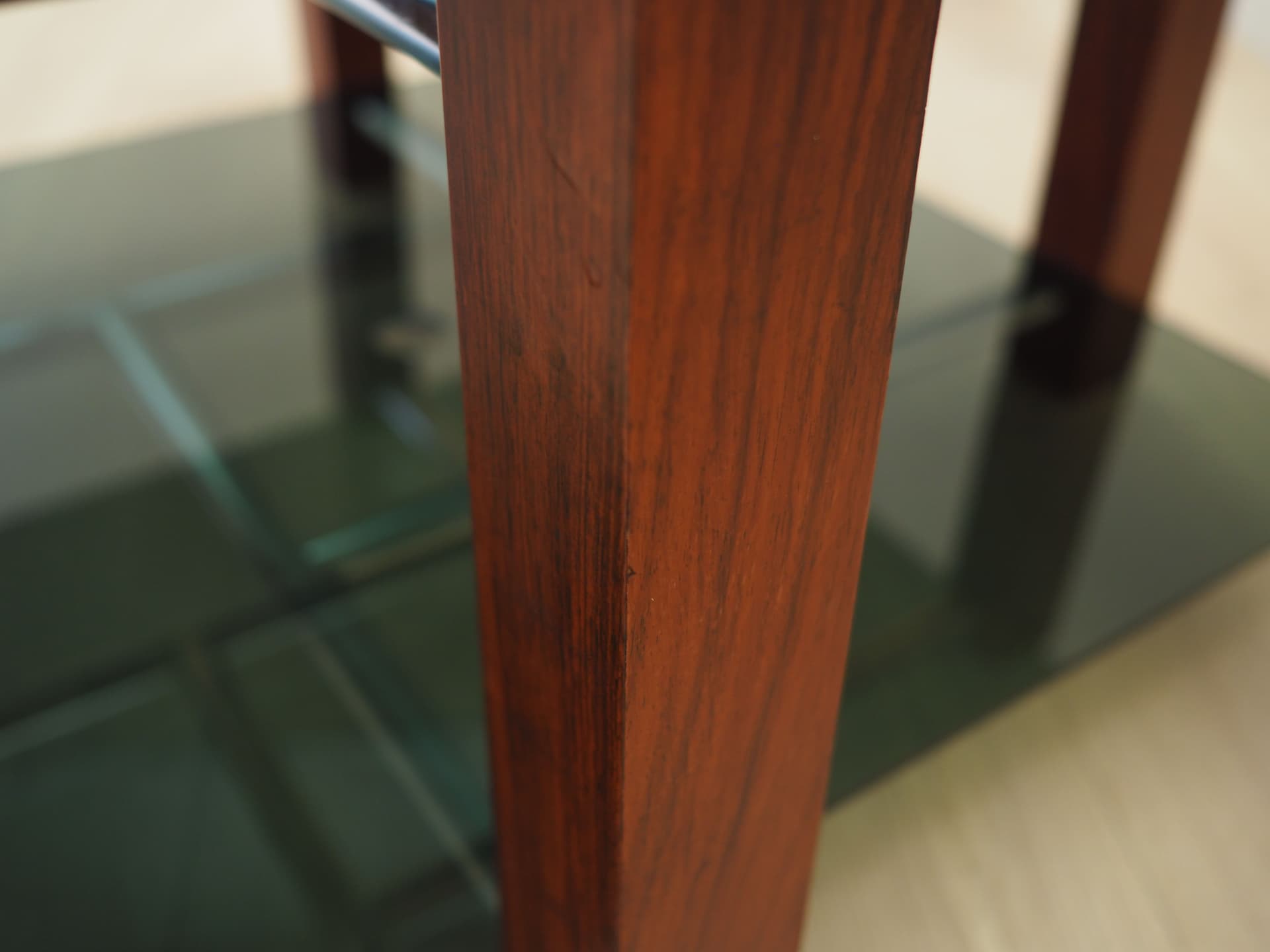 Coffee table, grey glass, rosewood, metal, Italy, 1970s. - 123868