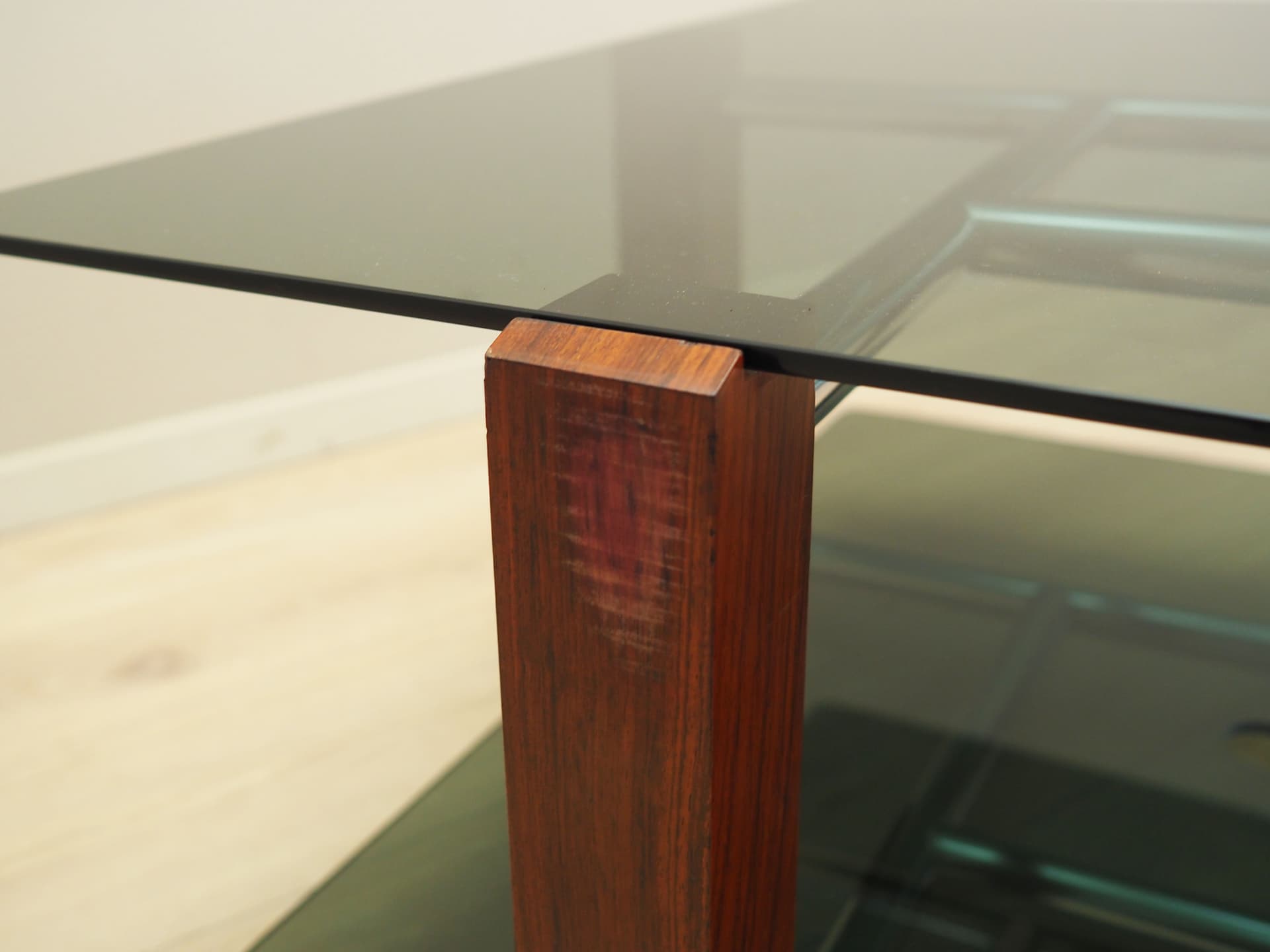 Coffee table, grey glass, rosewood, metal, Italy, 1970s. - 123866