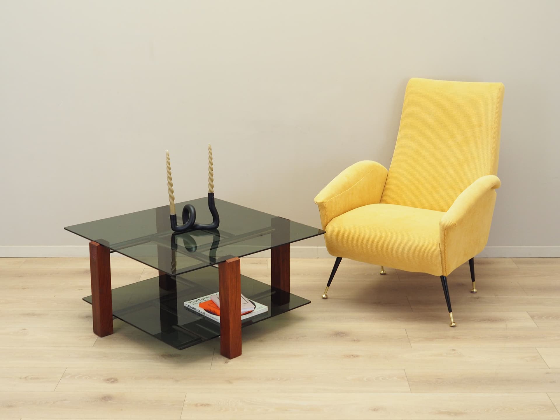 Coffee table, grey glass, rosewood, metal, Italy, 1970s. - 123860