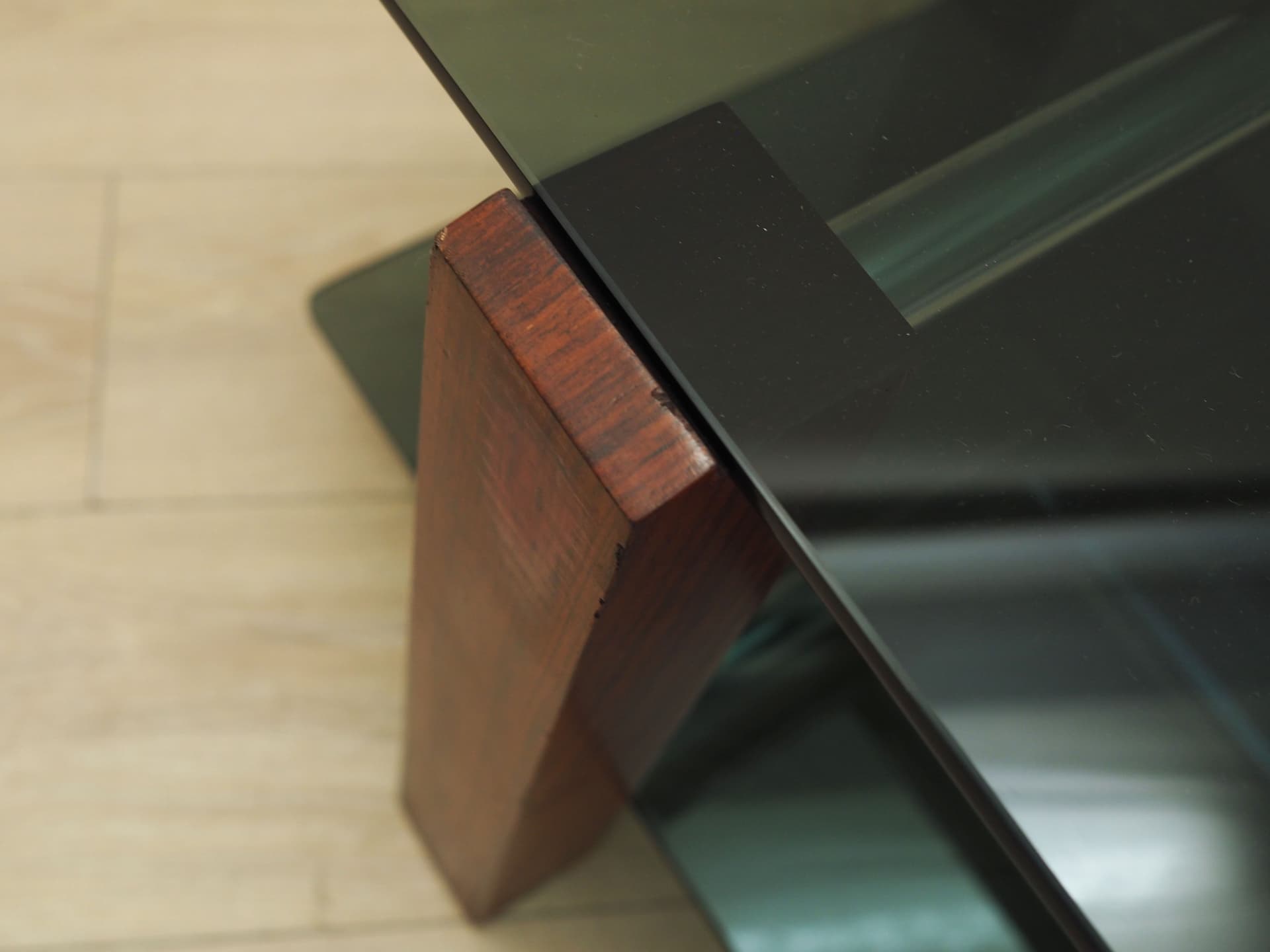 Coffee table, grey glass, rosewood, metal, Italy, 1970s. - 123867