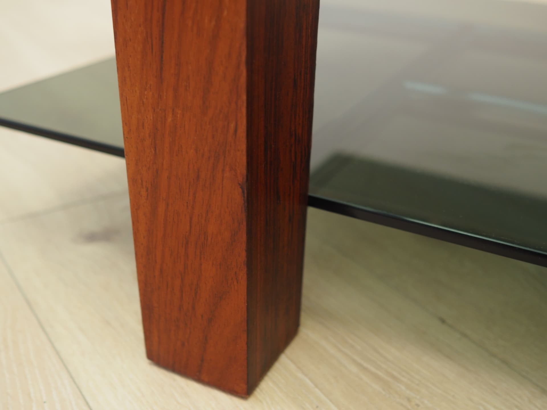 Coffee table, grey glass, rosewood, metal, Italy, 1970s. - 123865