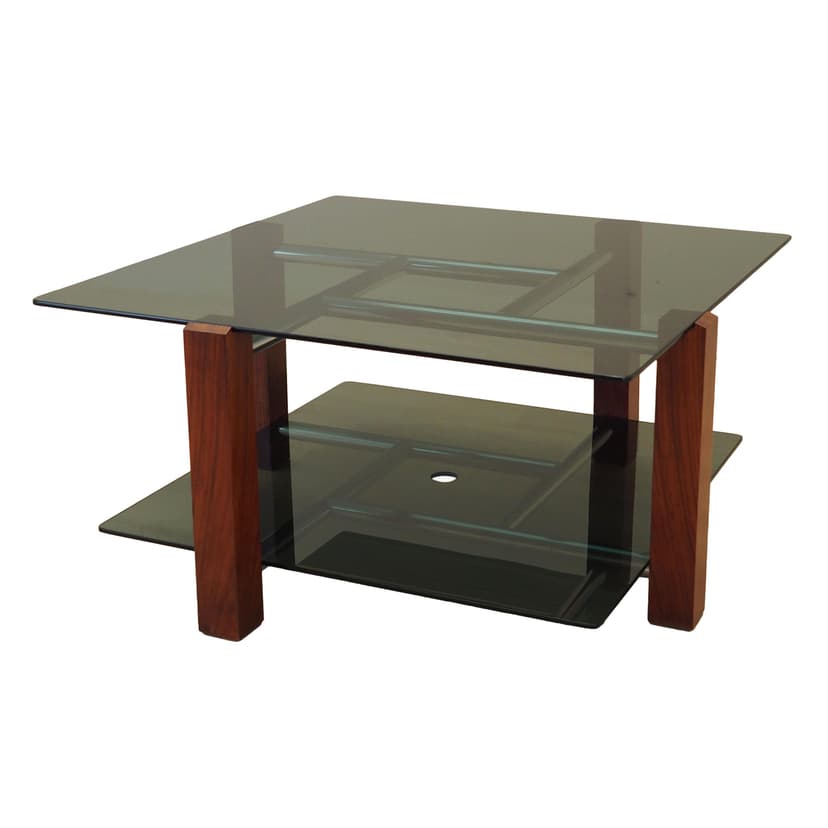 Coffee table, grey glass, rosewood, metal, Italy, 1970s.