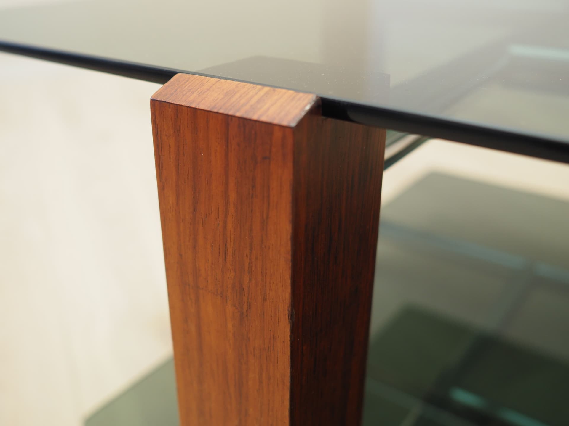 Coffee table, grey glass, rosewood, metal, Italy, 1970s. - 123864