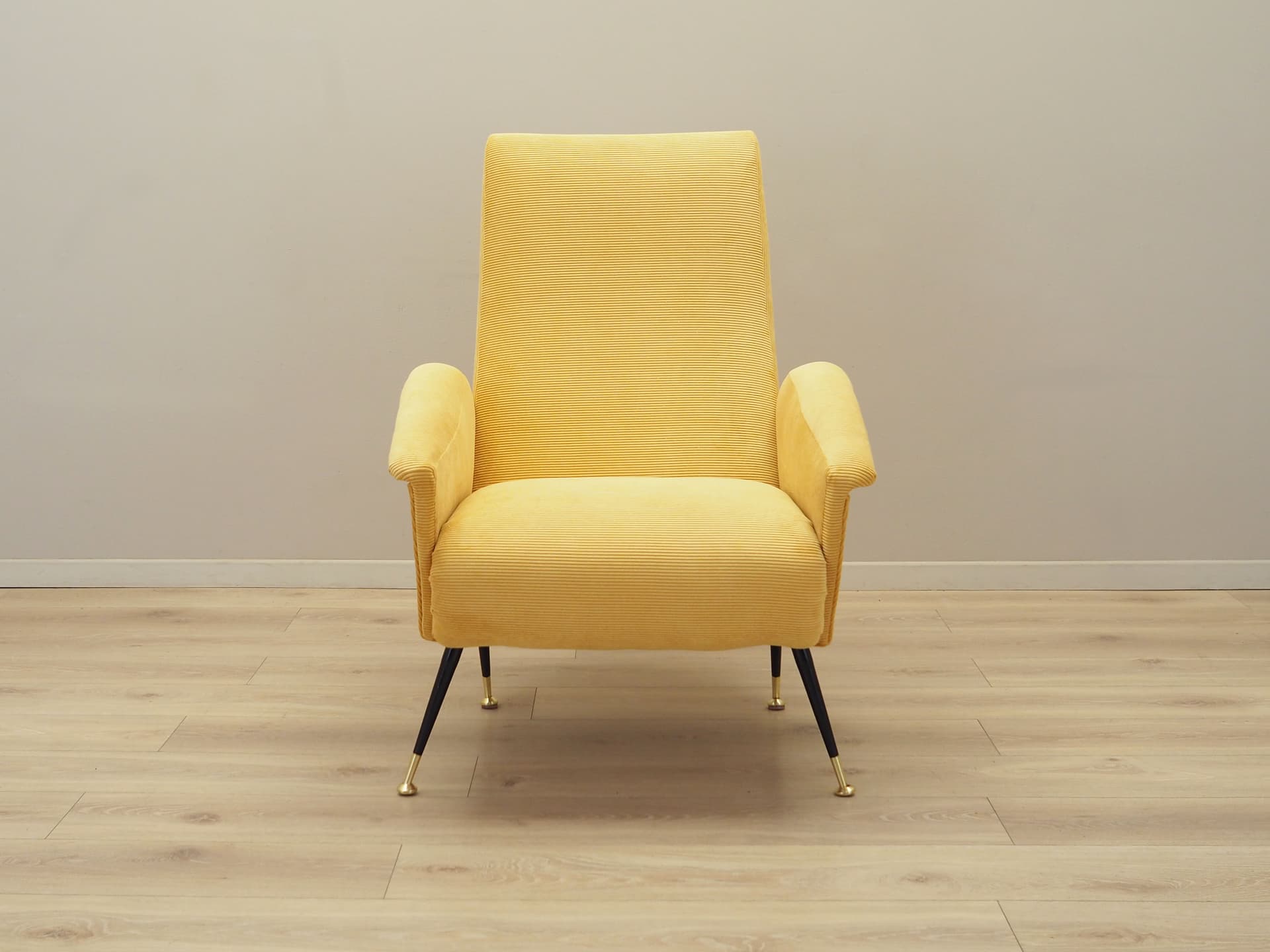 Armchair, yellow corduroy, black metal, Italy, 1970s. - 123873