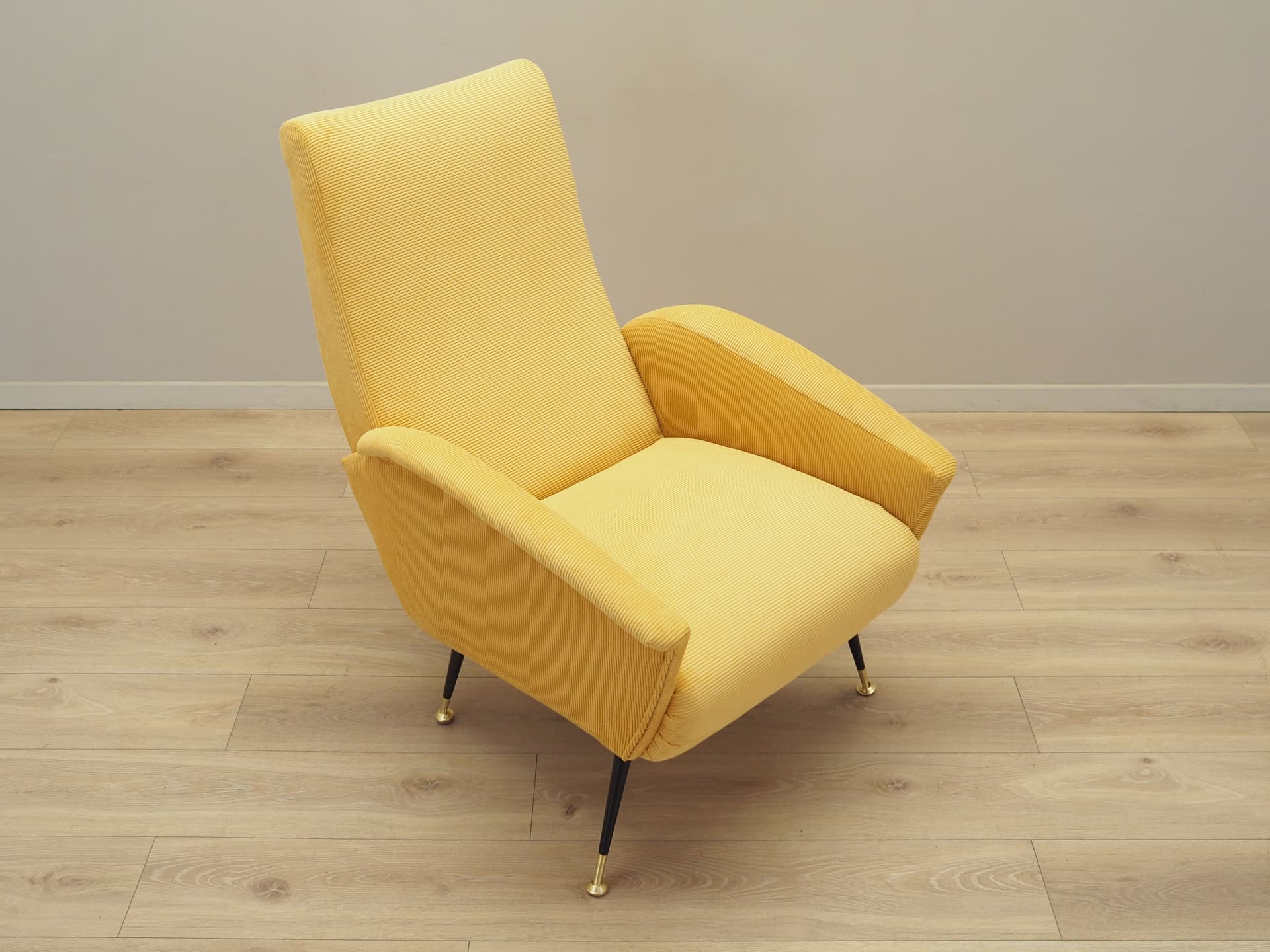 Armchair, yellow corduroy, black metal, Italy, 1970s. - 123882