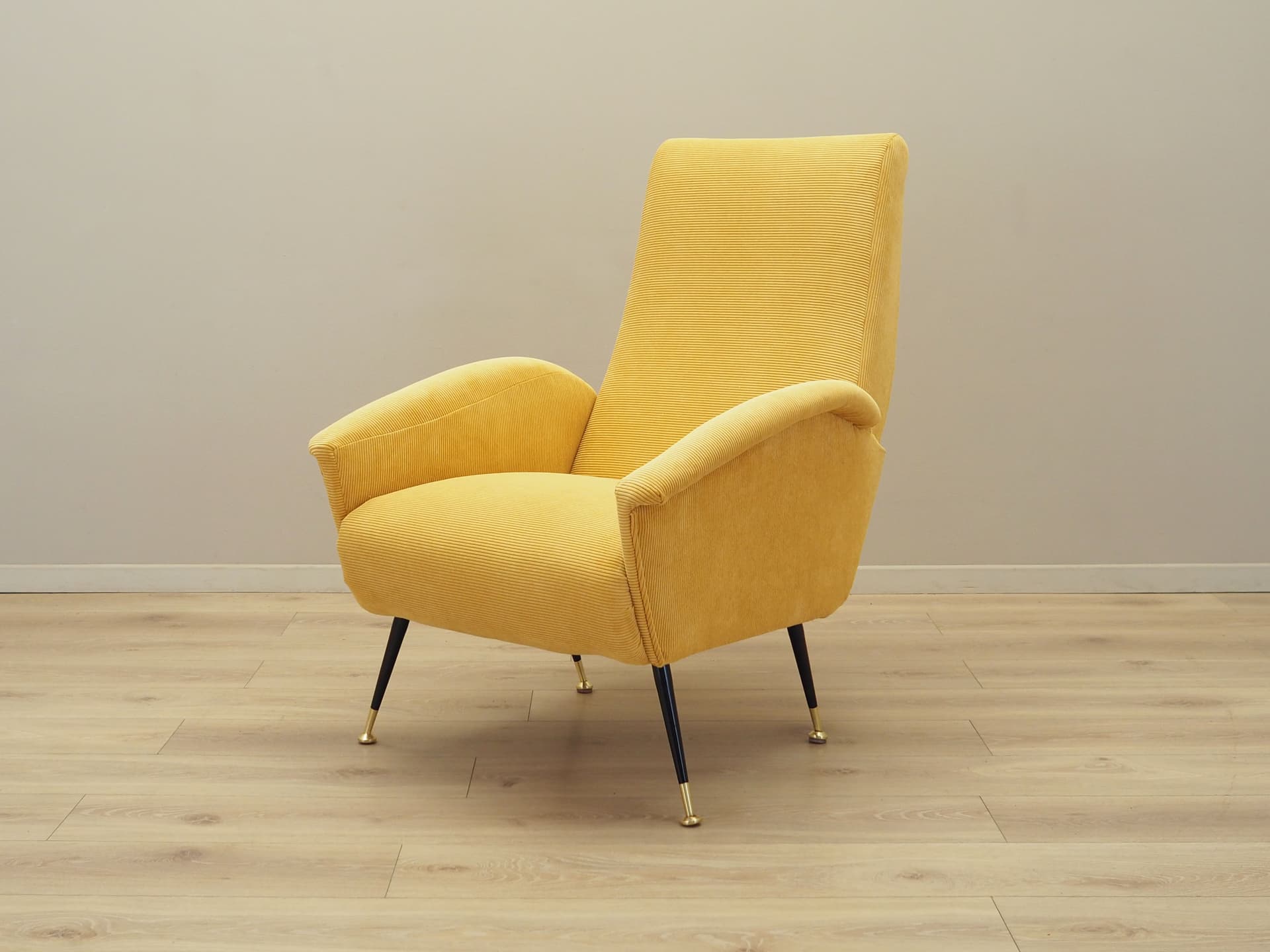 Armchair, yellow corduroy, black metal, Italy, 1970s. - 123874