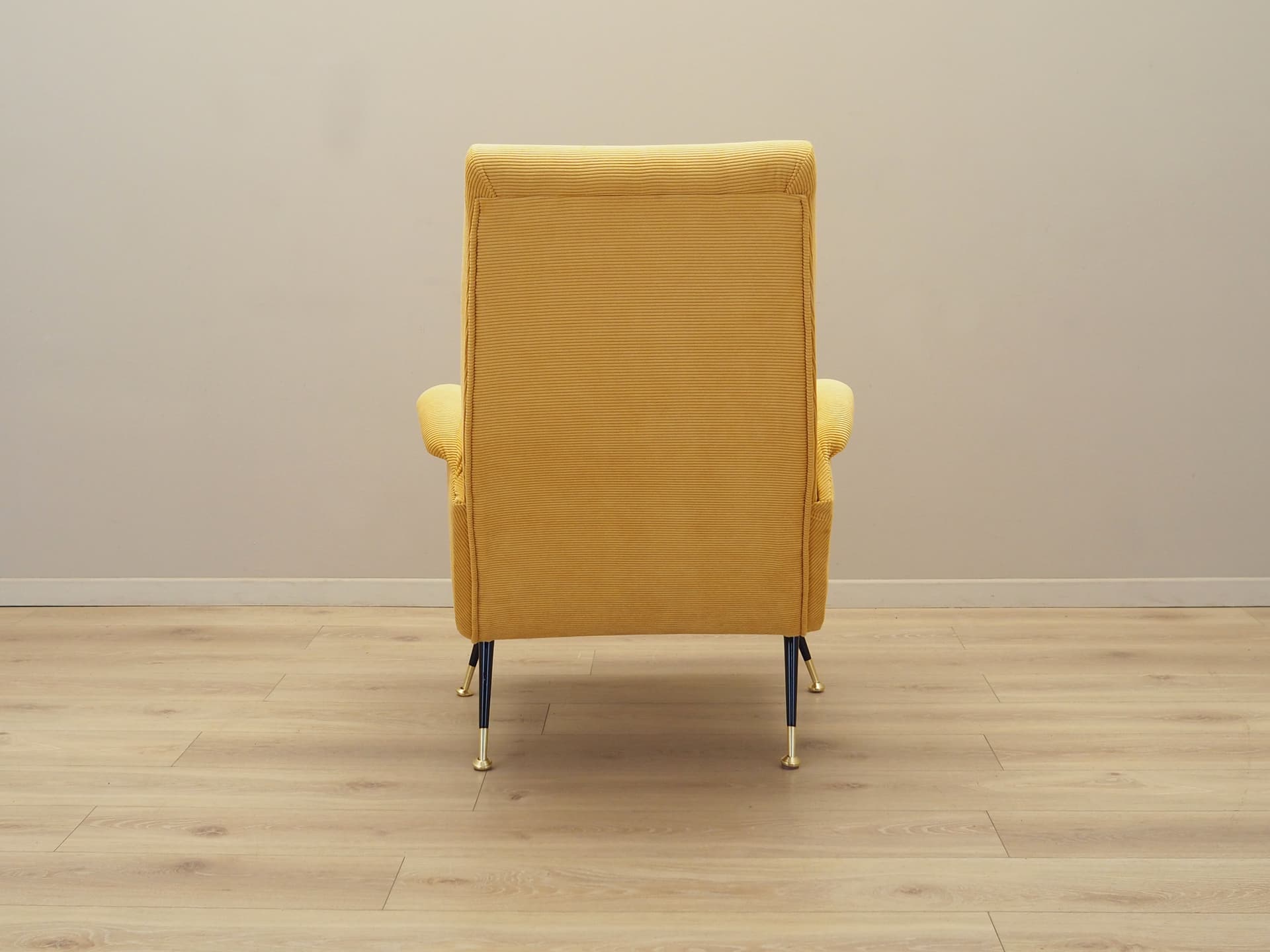 Armchair, yellow corduroy, black metal, Italy, 1970s. - 123877