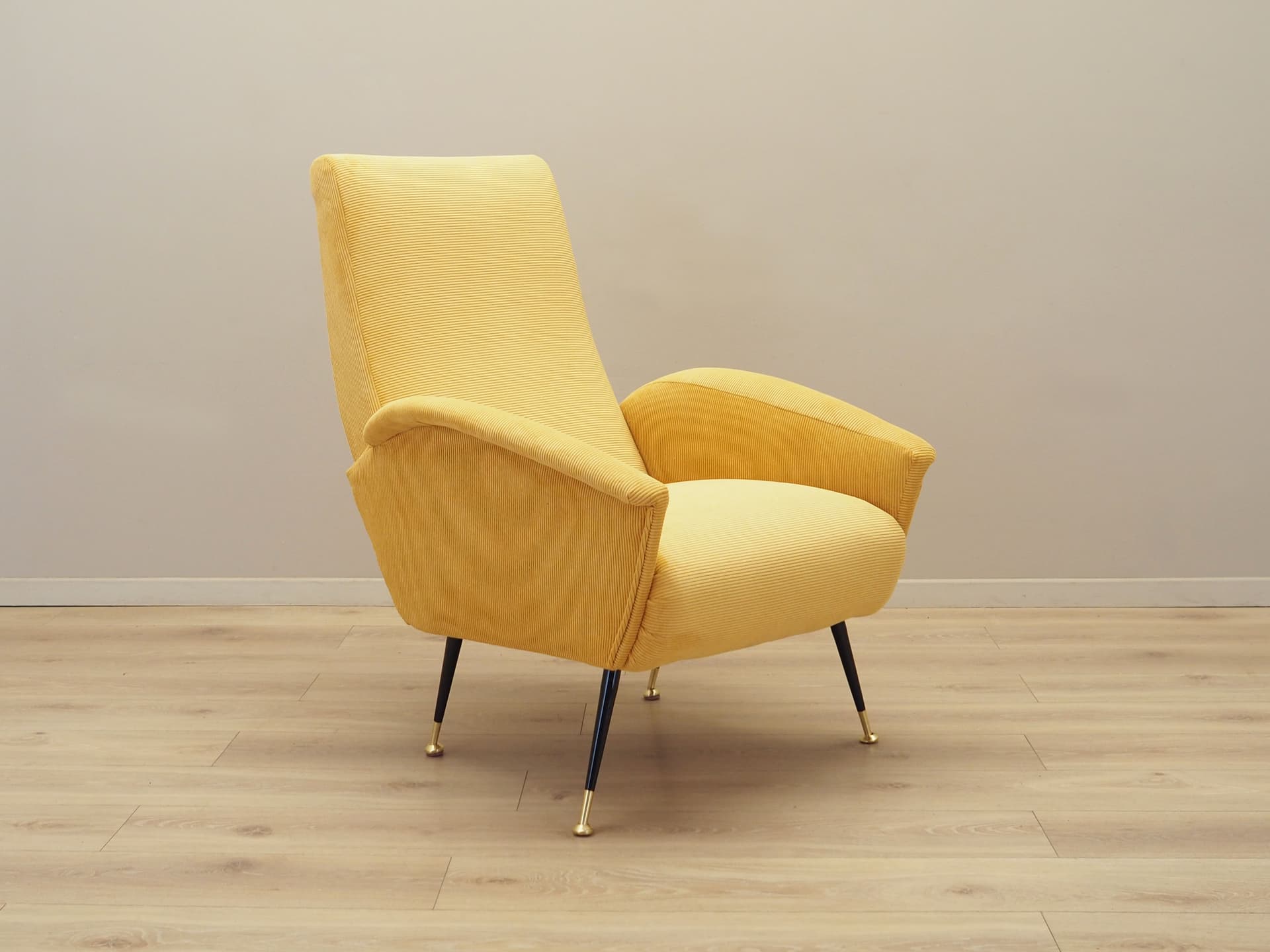 Armchair, yellow corduroy, black metal, Italy, 1970s. - 123880