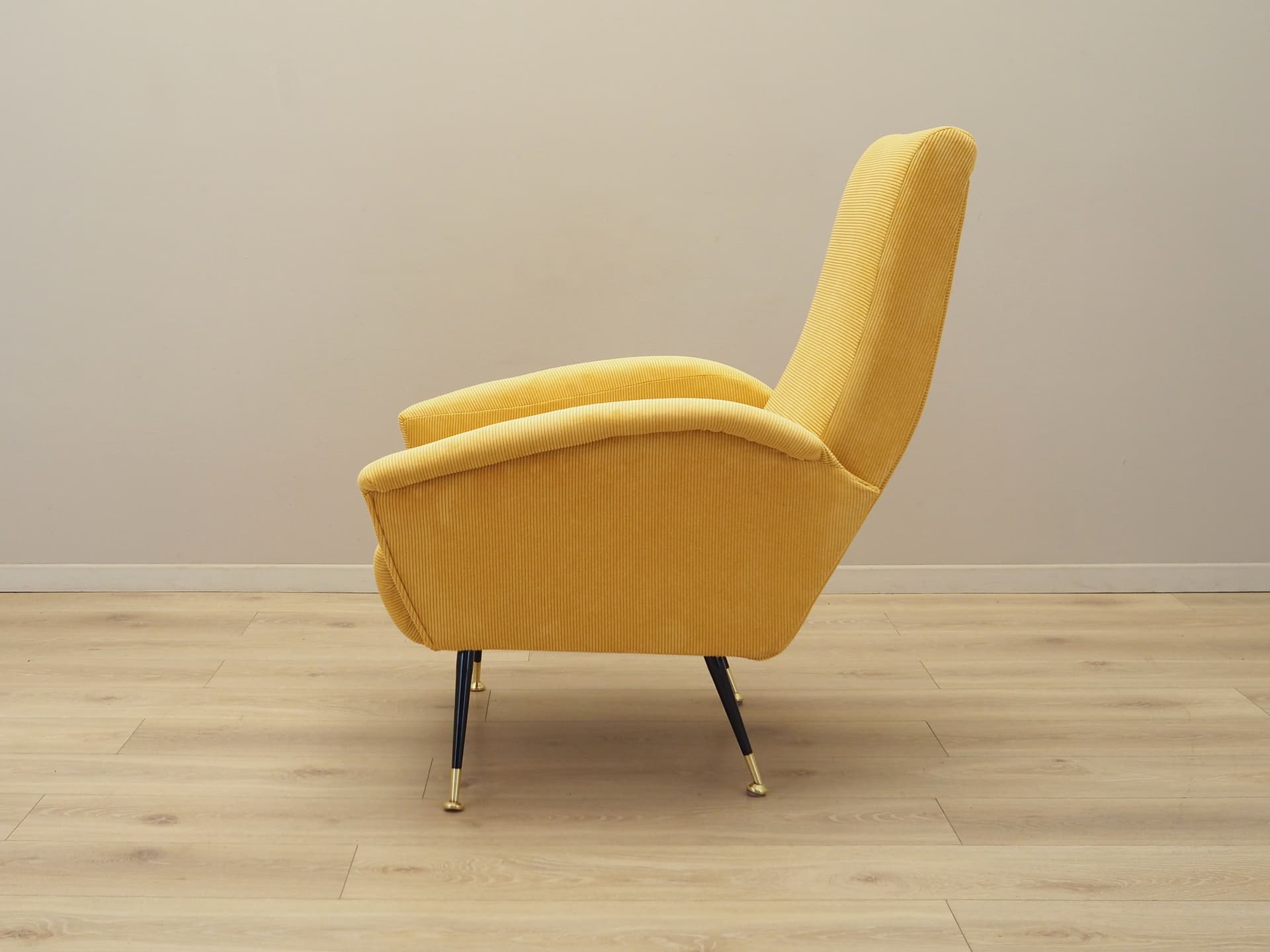 Armchair, yellow corduroy, black metal, Italy, 1970s. - 123875