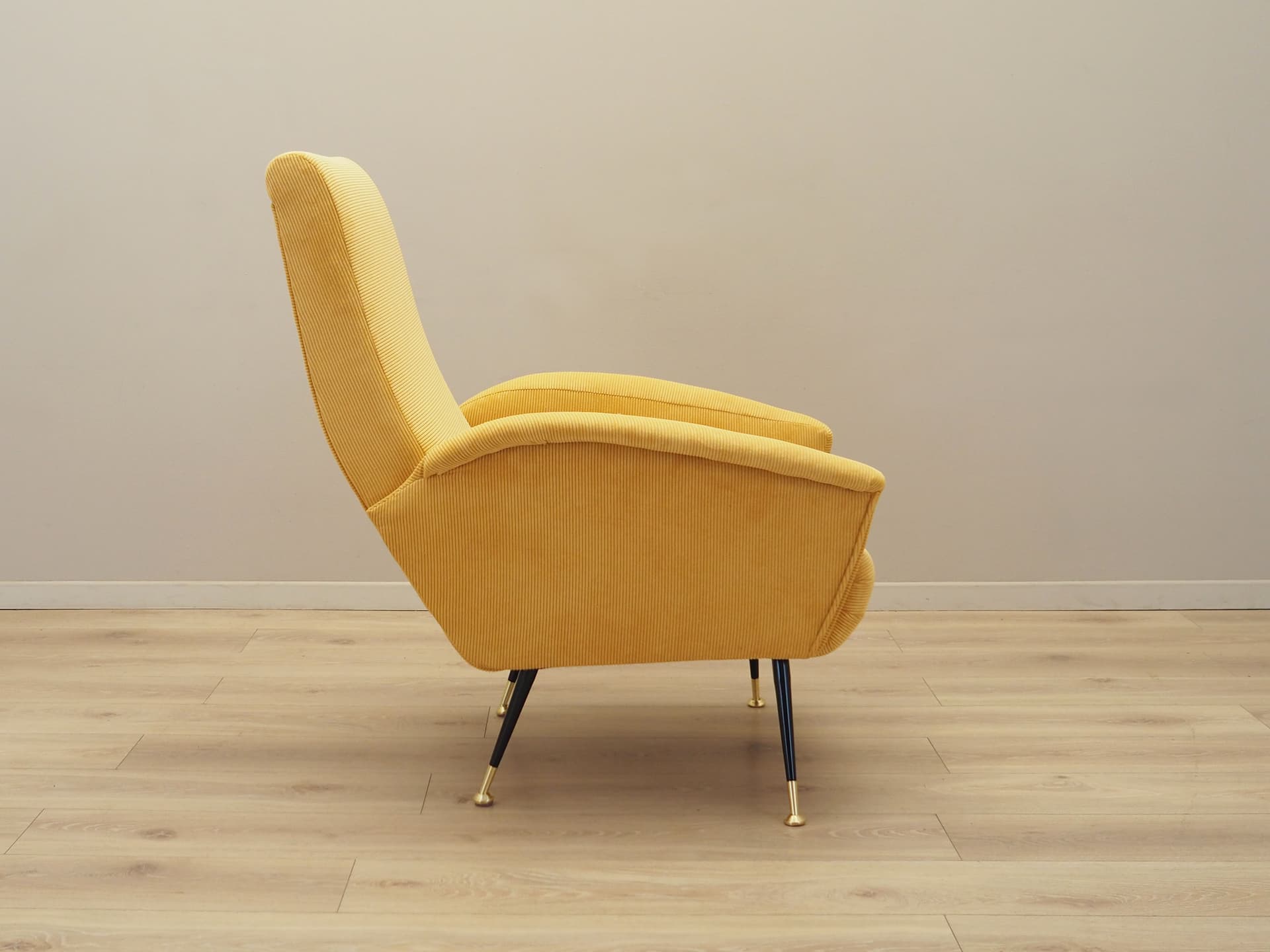 Armchair, yellow corduroy, black metal, Italy, 1970s. - 123879