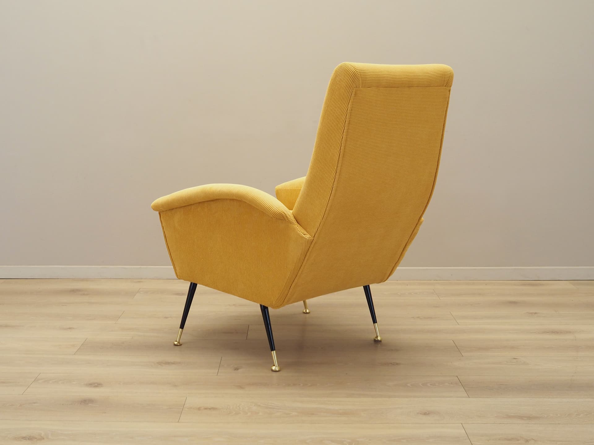 Armchair, yellow corduroy, black metal, Italy, 1970s. - 123876