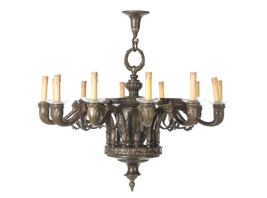 Antique Bronze Twelve-Arm Chandelier, Northern Europe, circa 1900