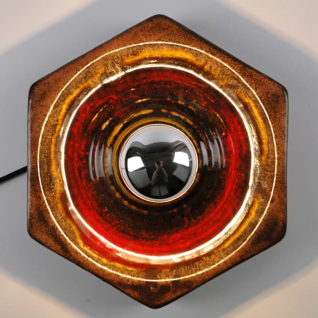 Kinkiet kaflowy czerwono- brązowy ceramika glazurowana Mid-Century - WYMIARY