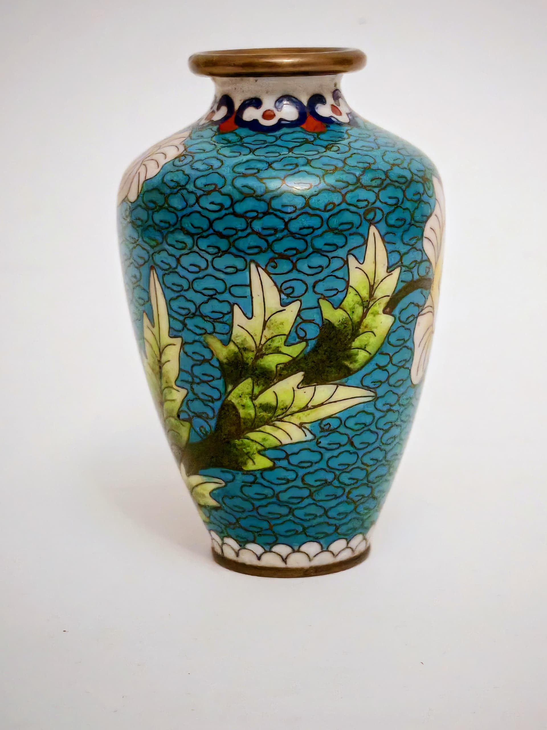 Wazonik, emalia komórkowa turkusowa, Chiny, lata 50. - 124016