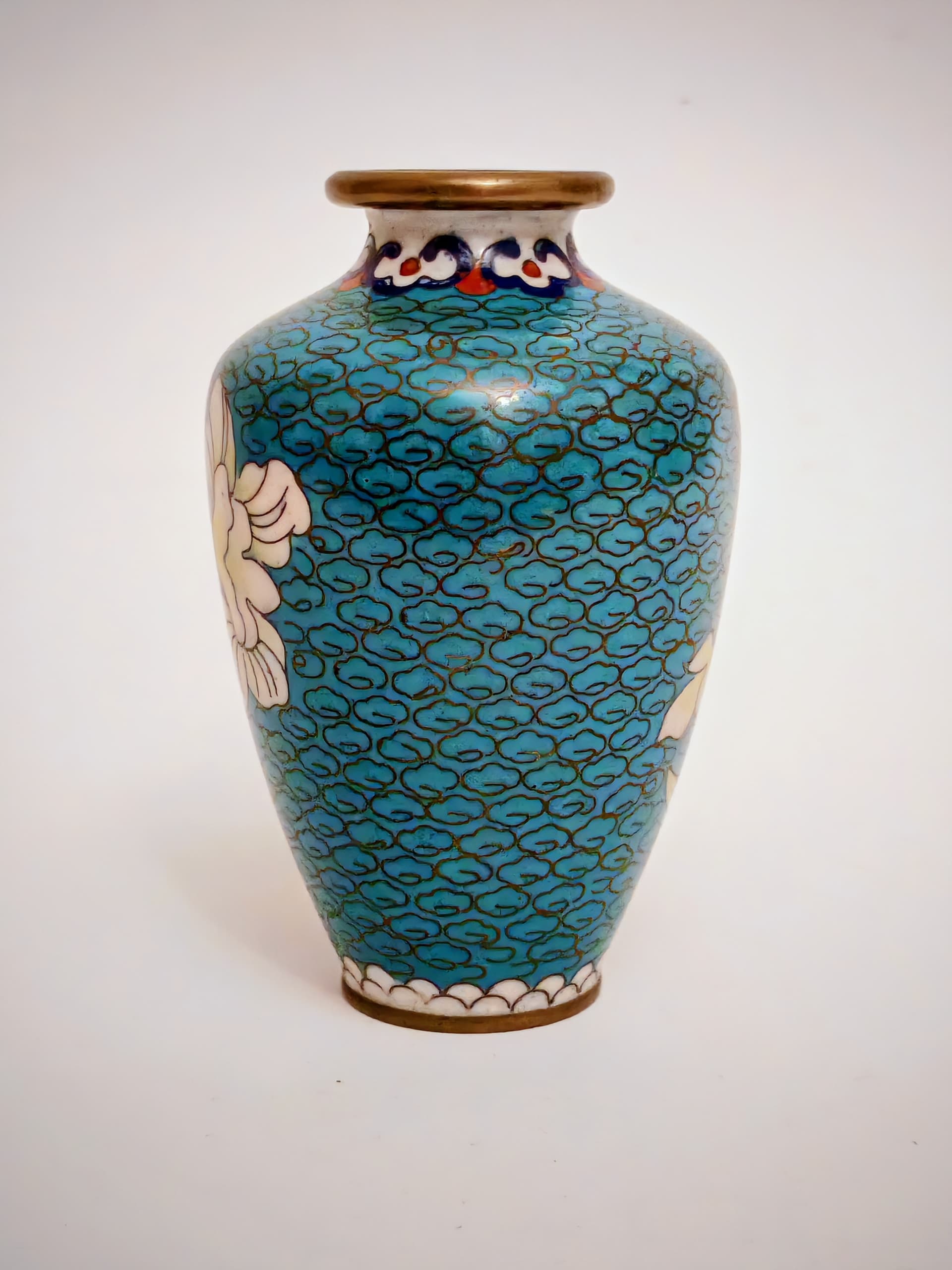Wazonik, emalia komórkowa turkusowa, Chiny, lata 50. - 124018