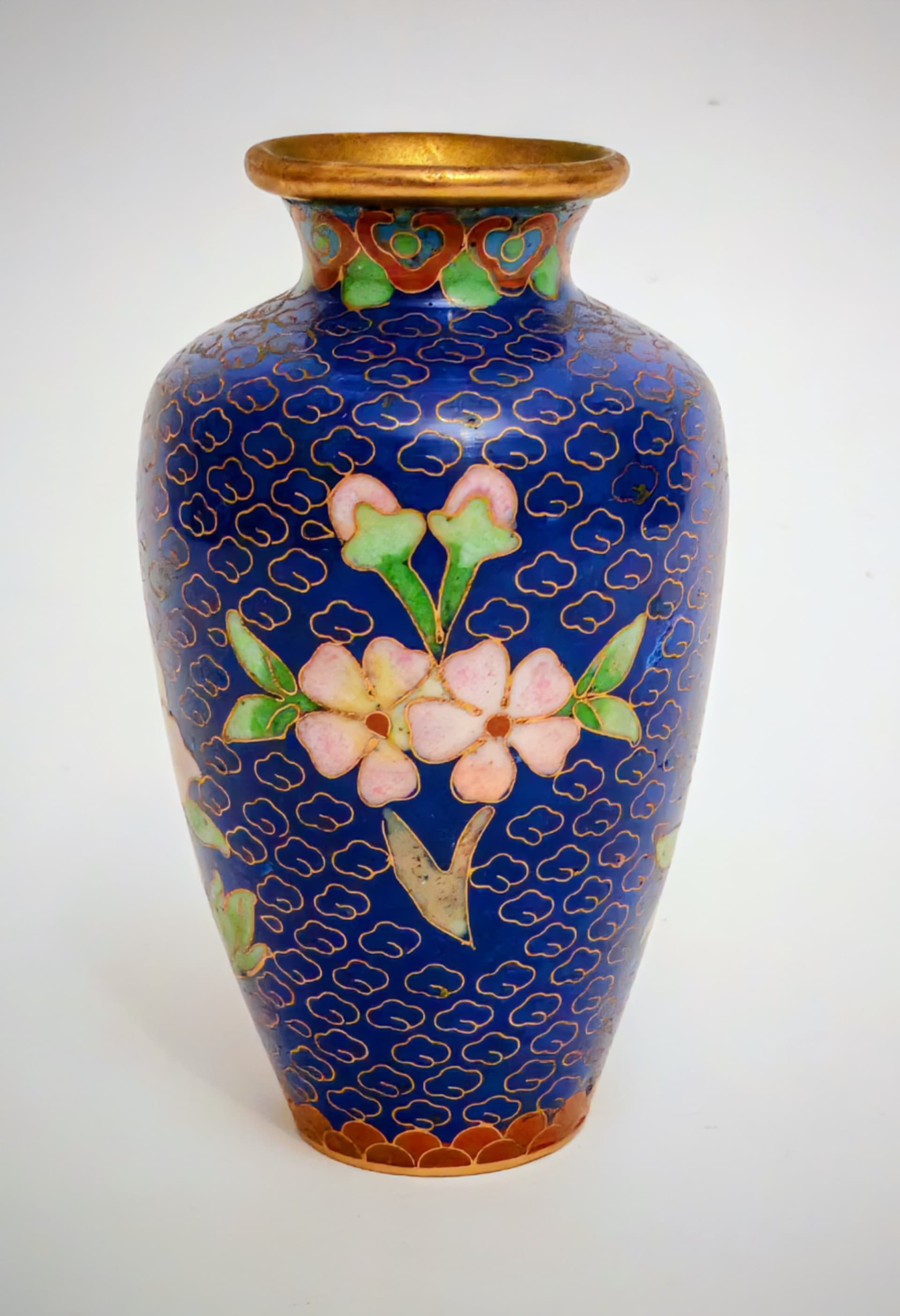 Wazonik cloisonné, niebieski, Chiny, lata 50. - 124026