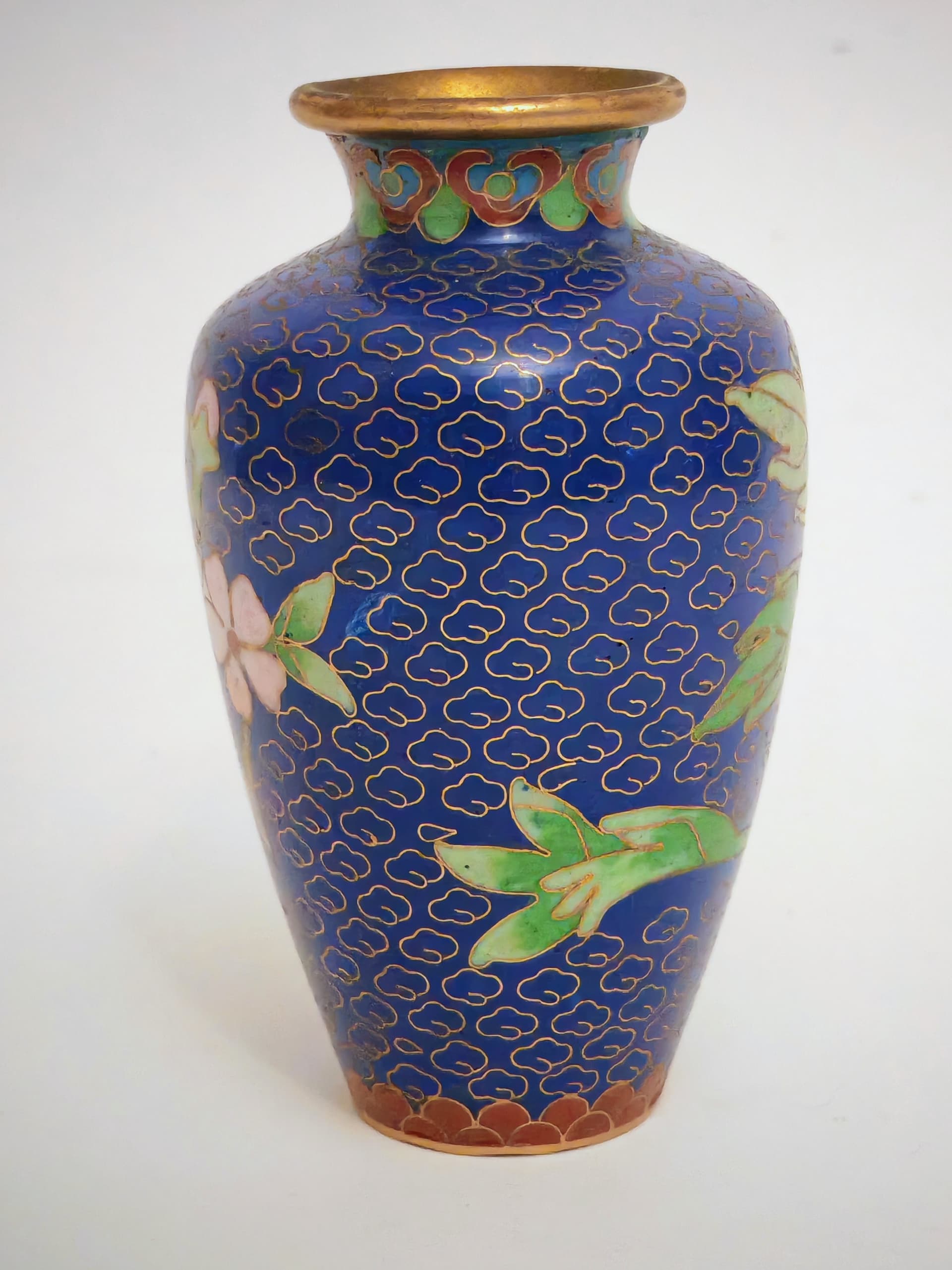 Wazonik cloisonné, niebieski, Chiny, lata 50. - 124027