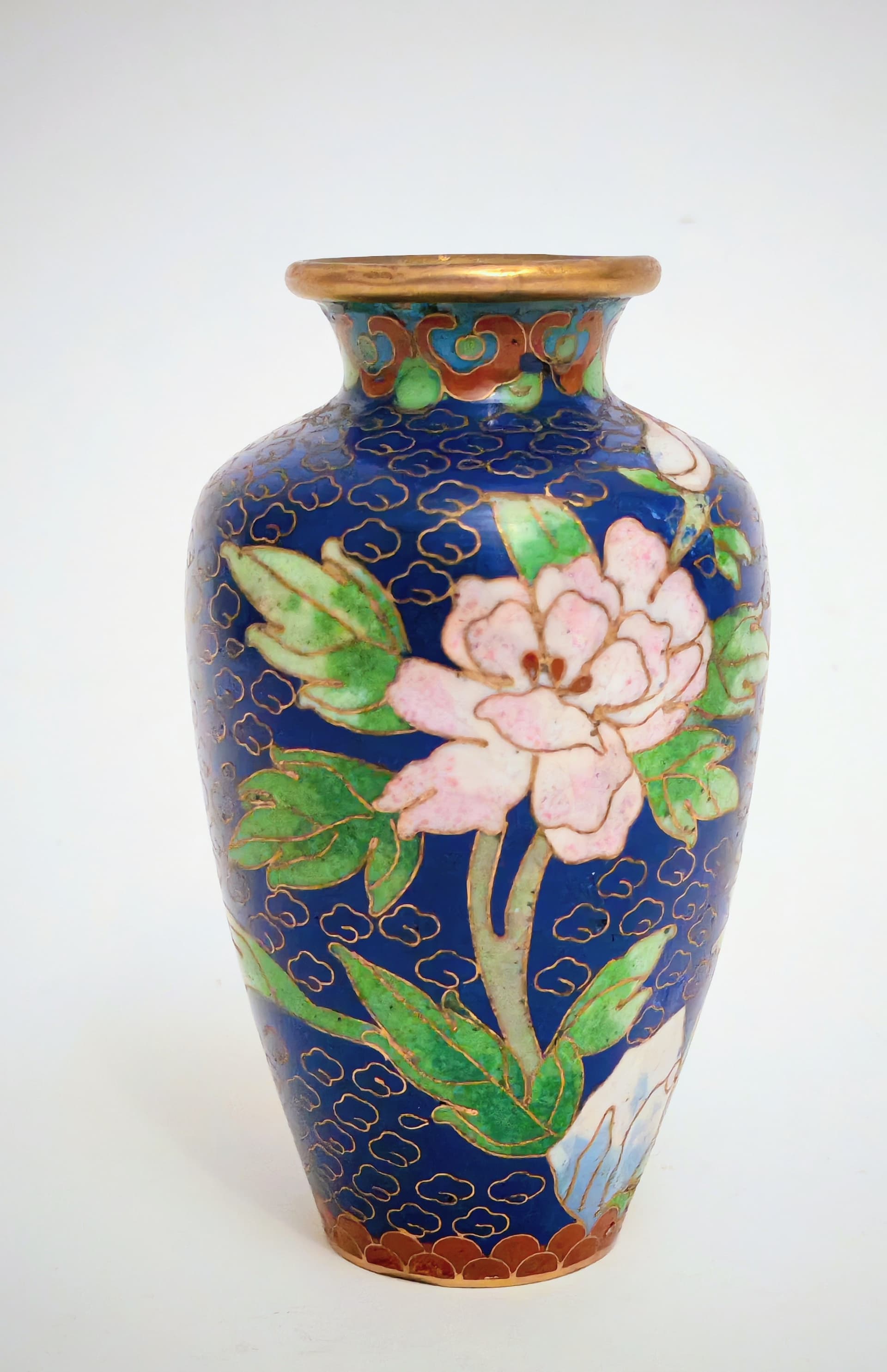 Wazonik cloisonné, niebieski, Chiny, lata 50. - 124023