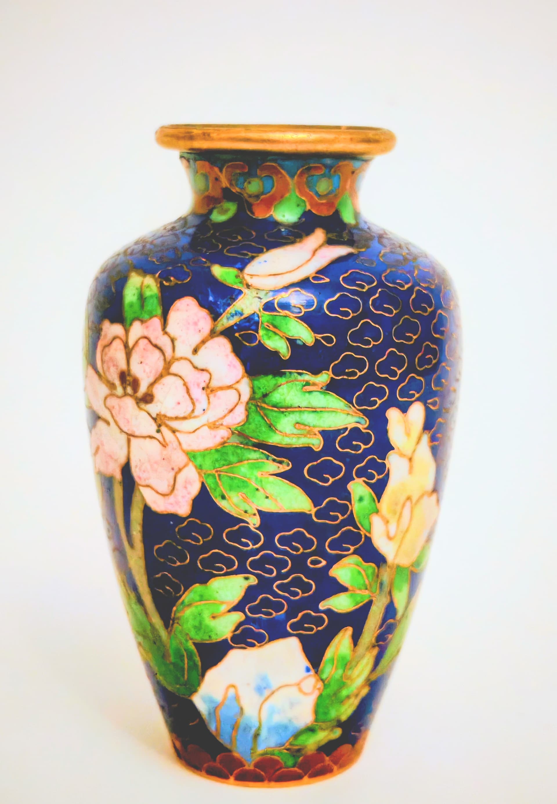 Wazonik cloisonné, niebieski, Chiny, lata 50. - 124024