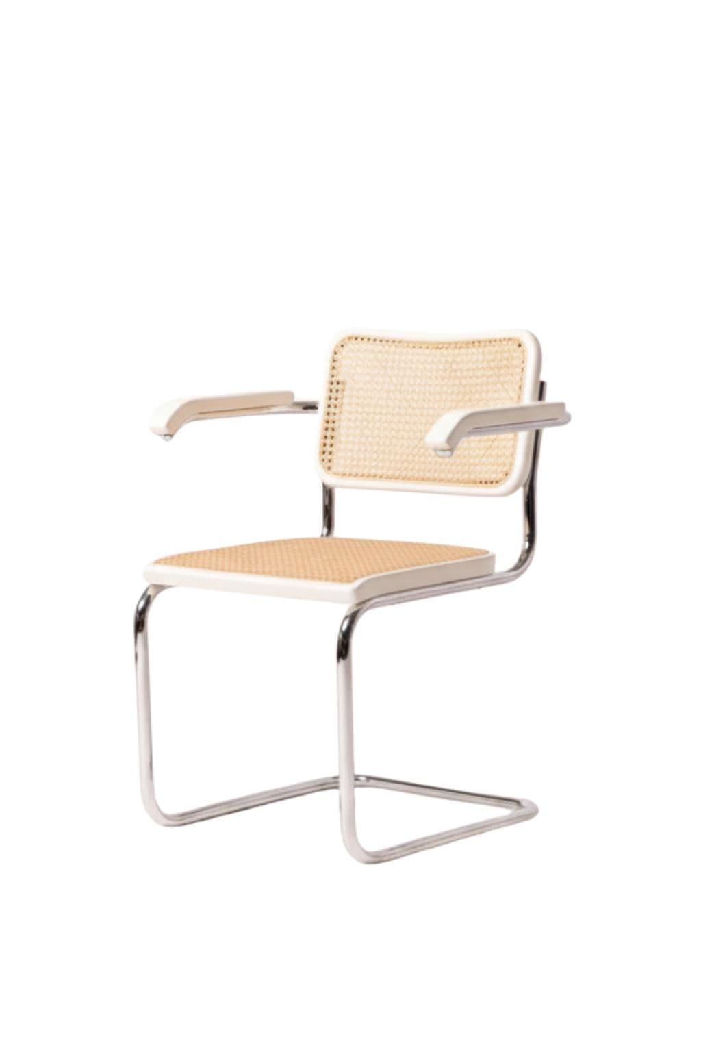 Krzesło z giętej stali z podłokietnikami wg proj. M.Breuer, Bauhaus, białe