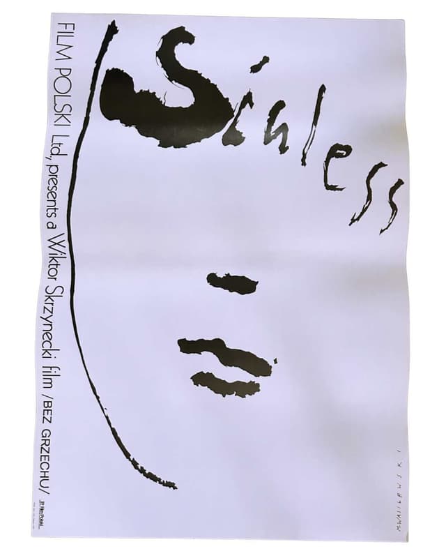 Plakat filmowy Bez grzechu, 98x68 cm, biały, papier, proj. M. Wasilewski, Polska, lata 80. - WYMIARY