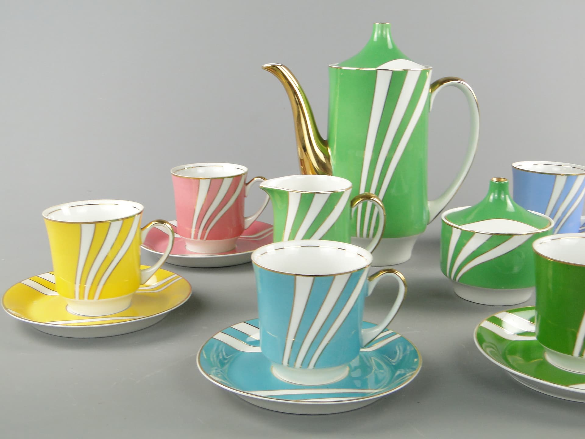 Pastelowy serwis kawowy 'June', Ćmielów l. 60 W. Potacki - 124956