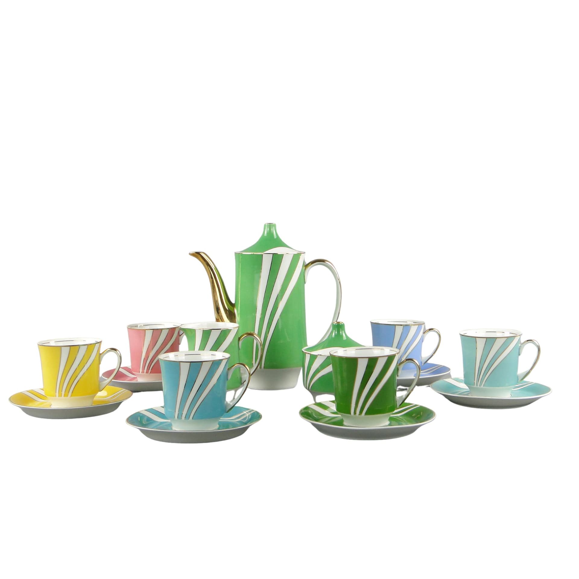 Pastelowy serwis kawowy 'June', Ćmielów l. 60 W. Potacki