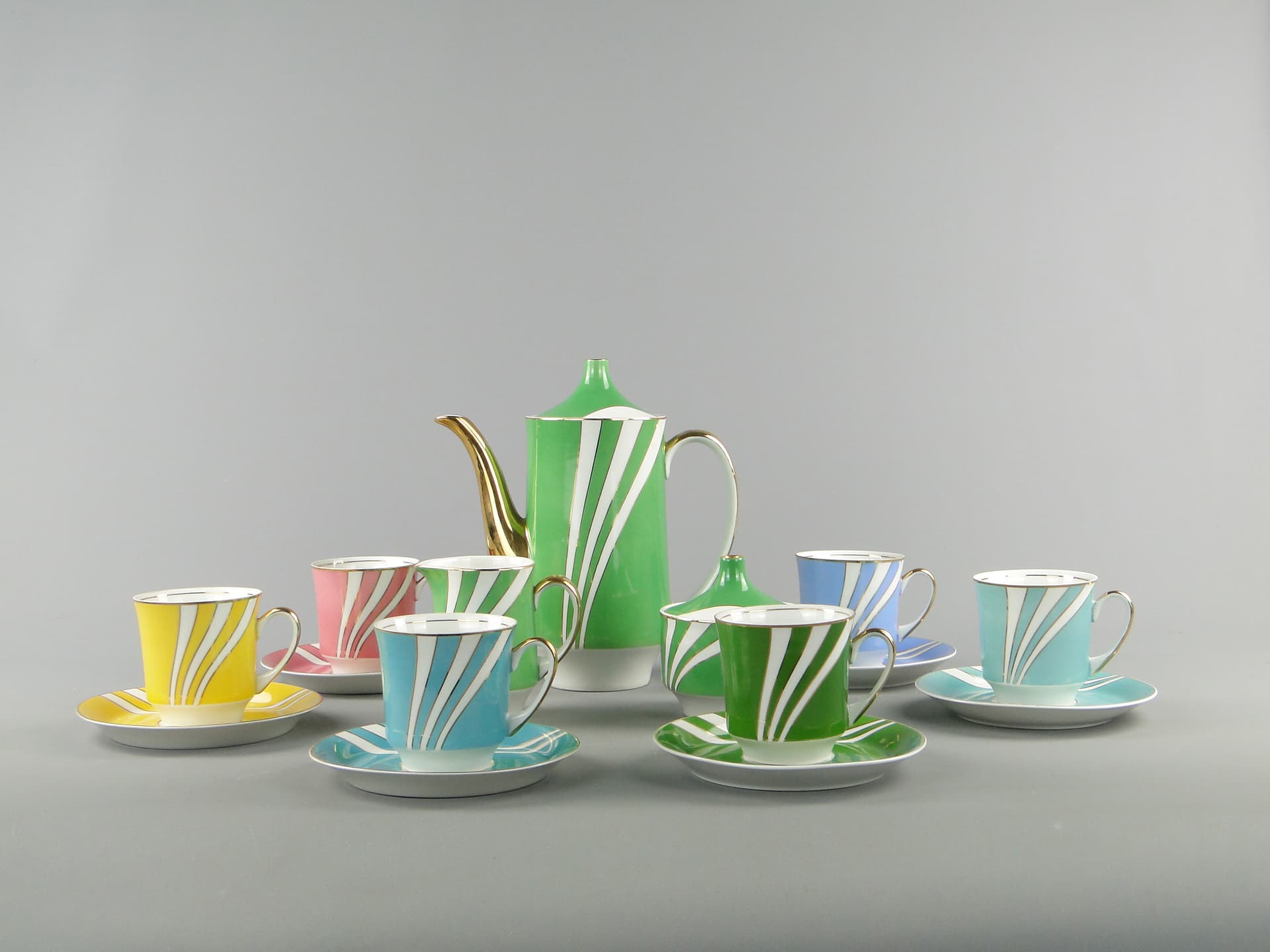 Pastelowy serwis kawowy 'June', Ćmielów l. 60 W. Potacki - 124954