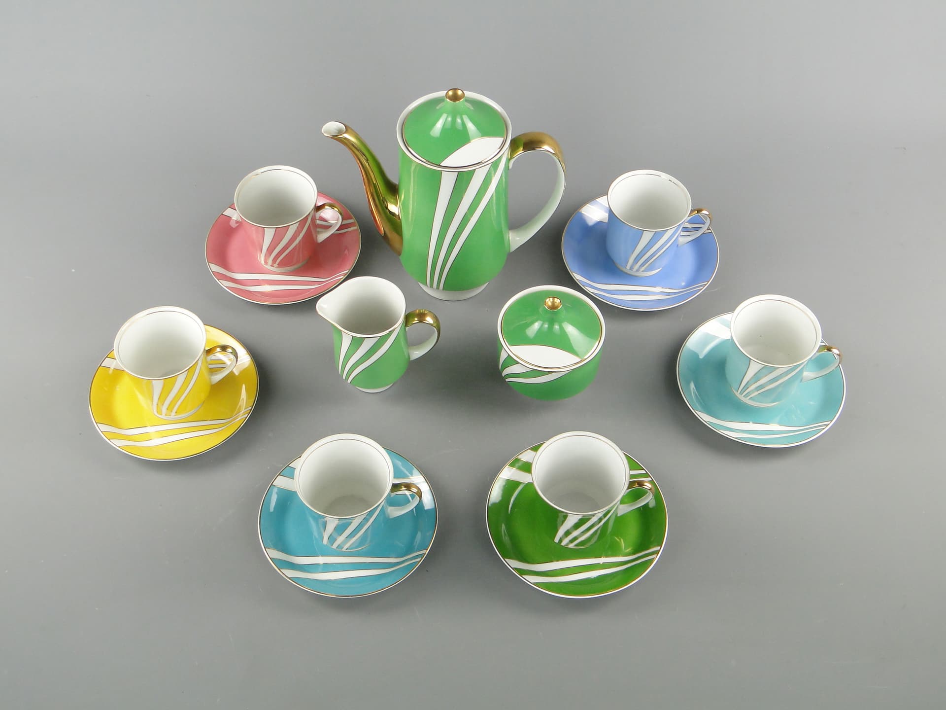 Pastelowy serwis kawowy 'June', Ćmielów l. 60 W. Potacki - 124959