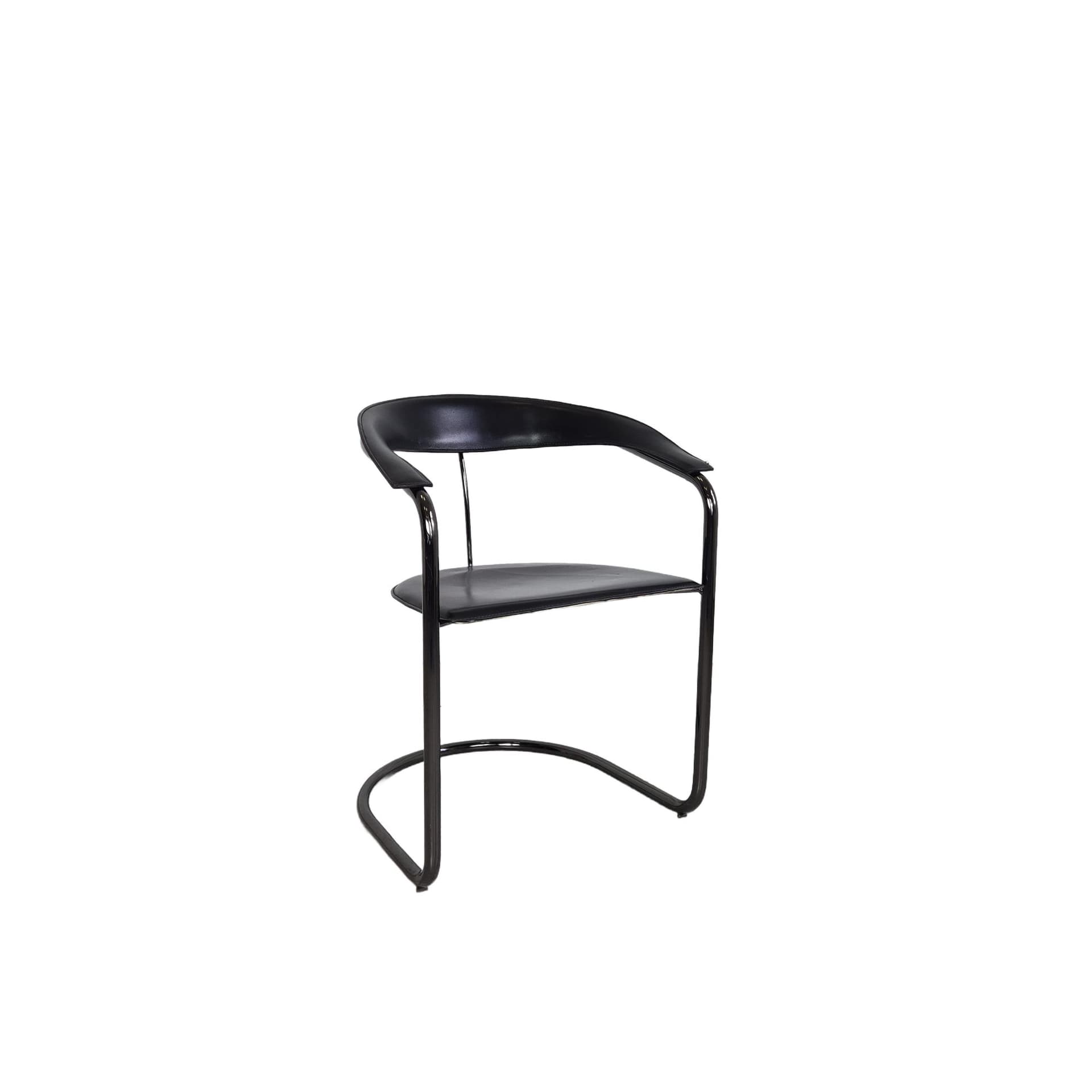 Chair Canasta, black leather, black metal, Arrben, Italy, 1970s.