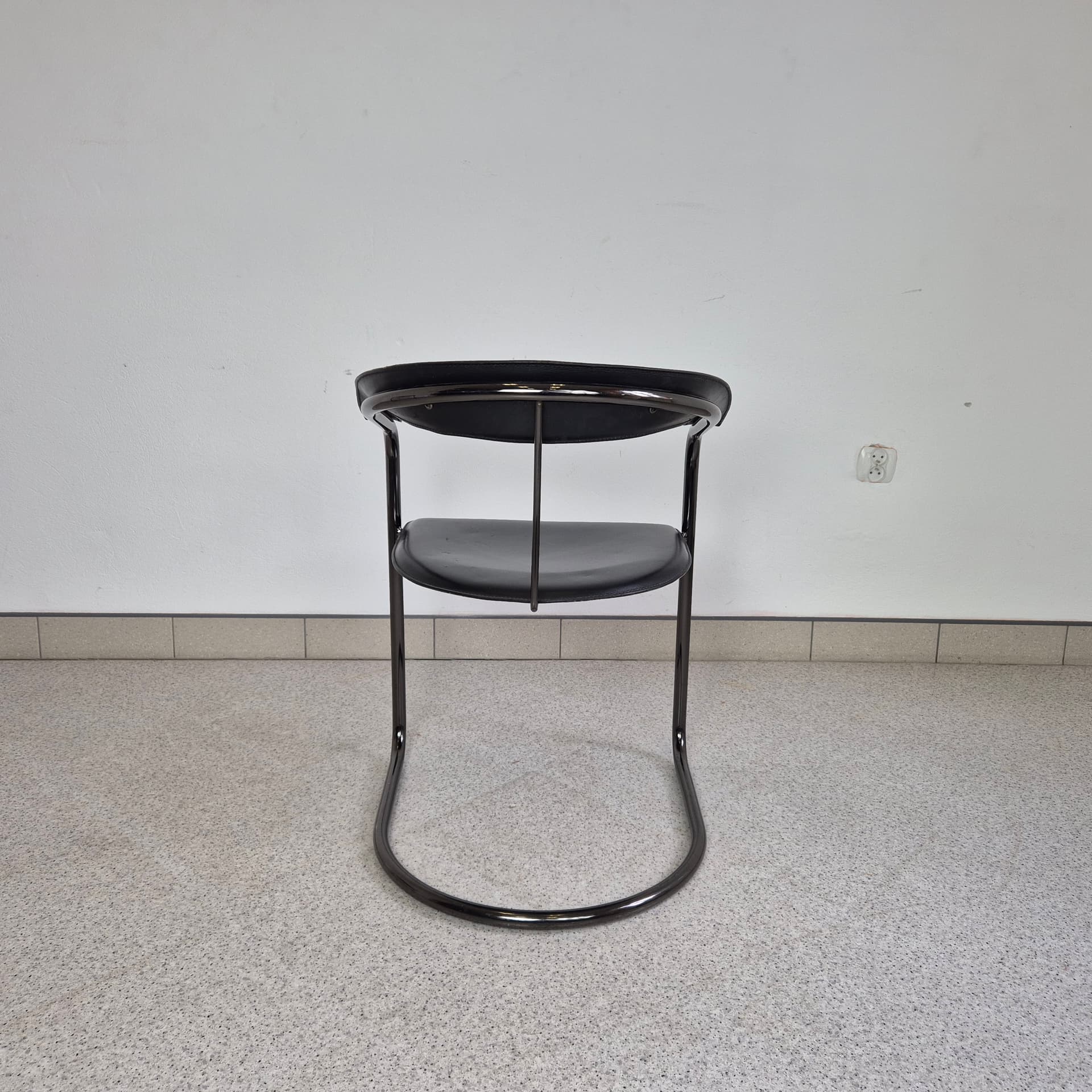 Chair Canasta, black leather, black metal, Arrben, Italy, 1970s. - 125013