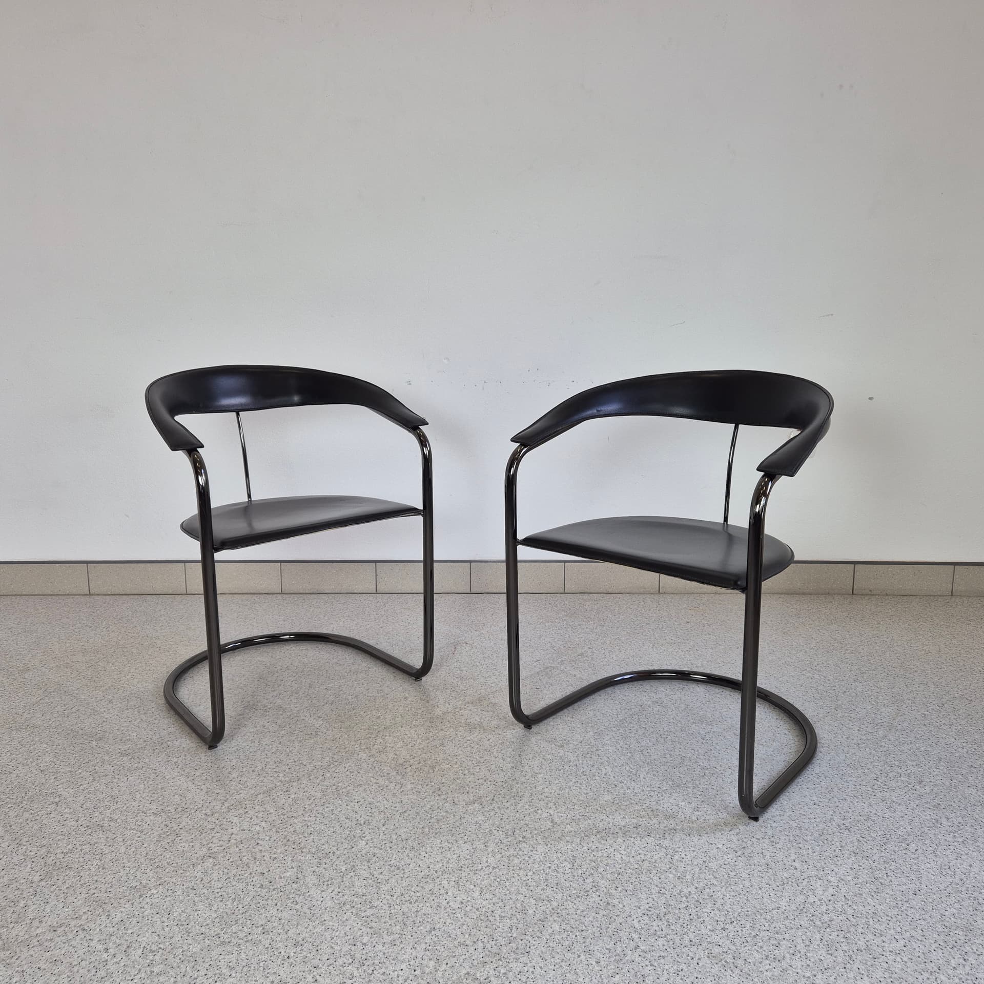 Chair Canasta, black leather, black metal, Arrben, Italy, 1970s. - 125018