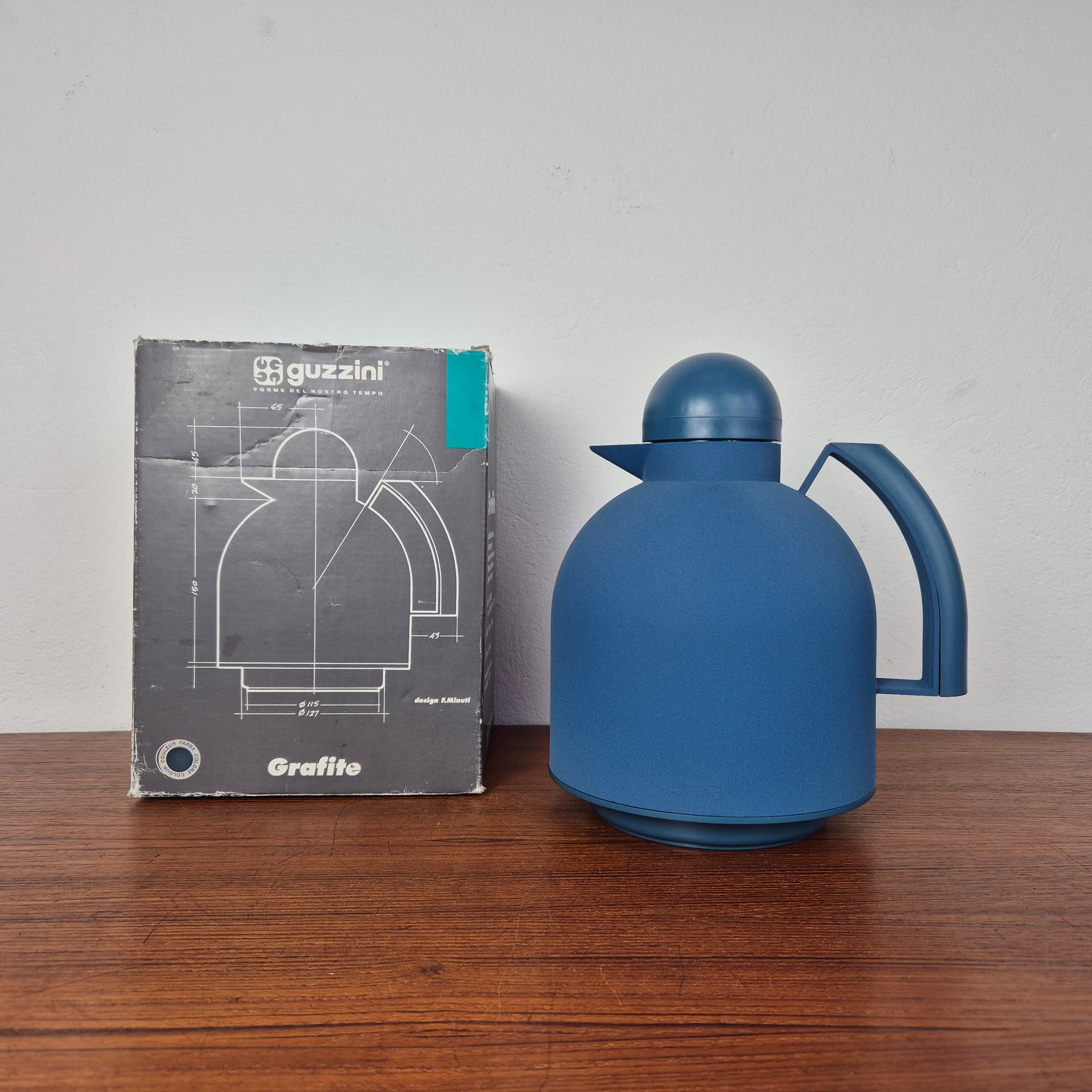 Termos Graphite, niebieski, plastik, proj. F. Minuti, Guzzini, Włochy, lata 80. - 125096