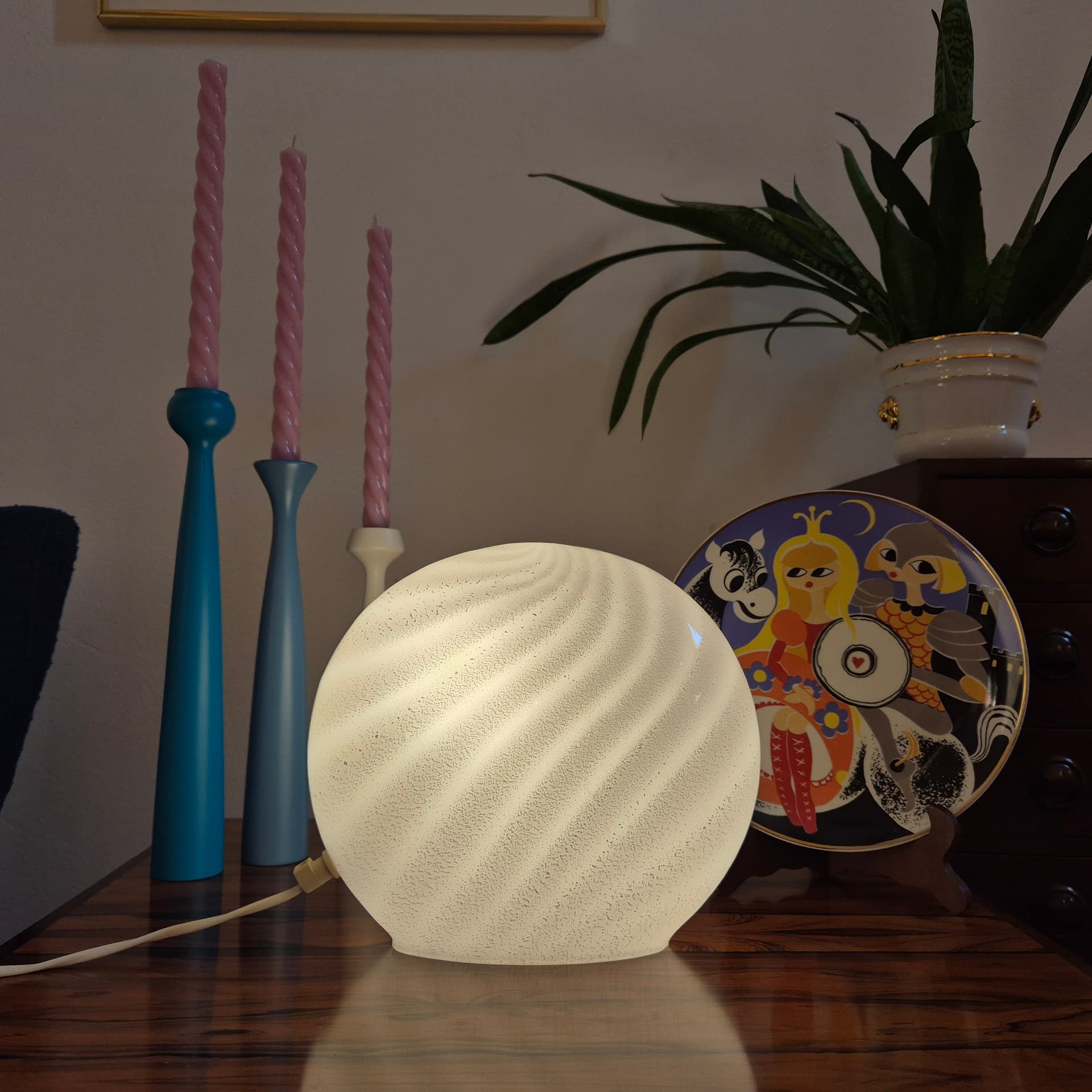 Lampa stołowa Murano, mlecznobiały, szkło, Włochy, lata 70. - 125156