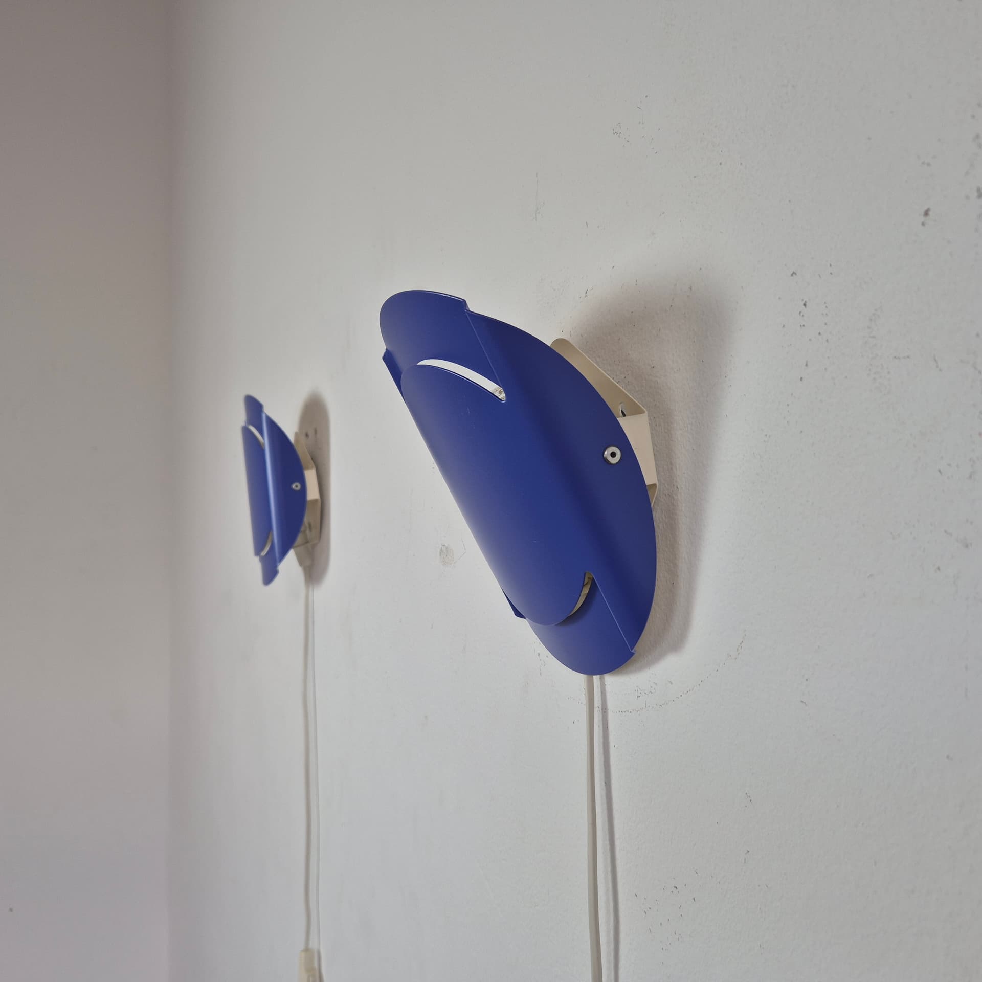 Para kinkietów 3050, niebieski, metal, Lyfa, Dania, lata 70. - 125173