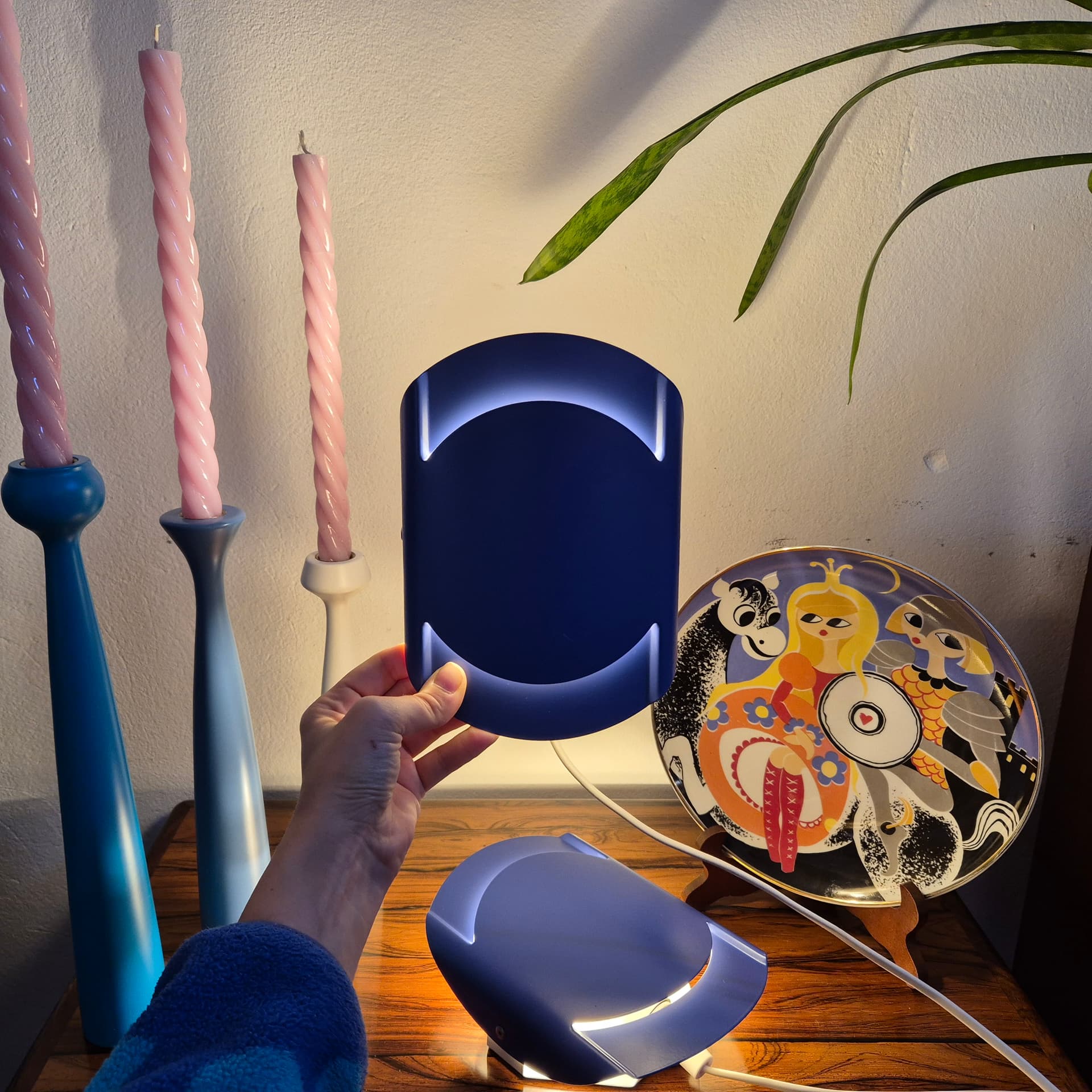 Para kinkietów 3050, niebieski, metal, Lyfa, Dania, lata 70. - 125182