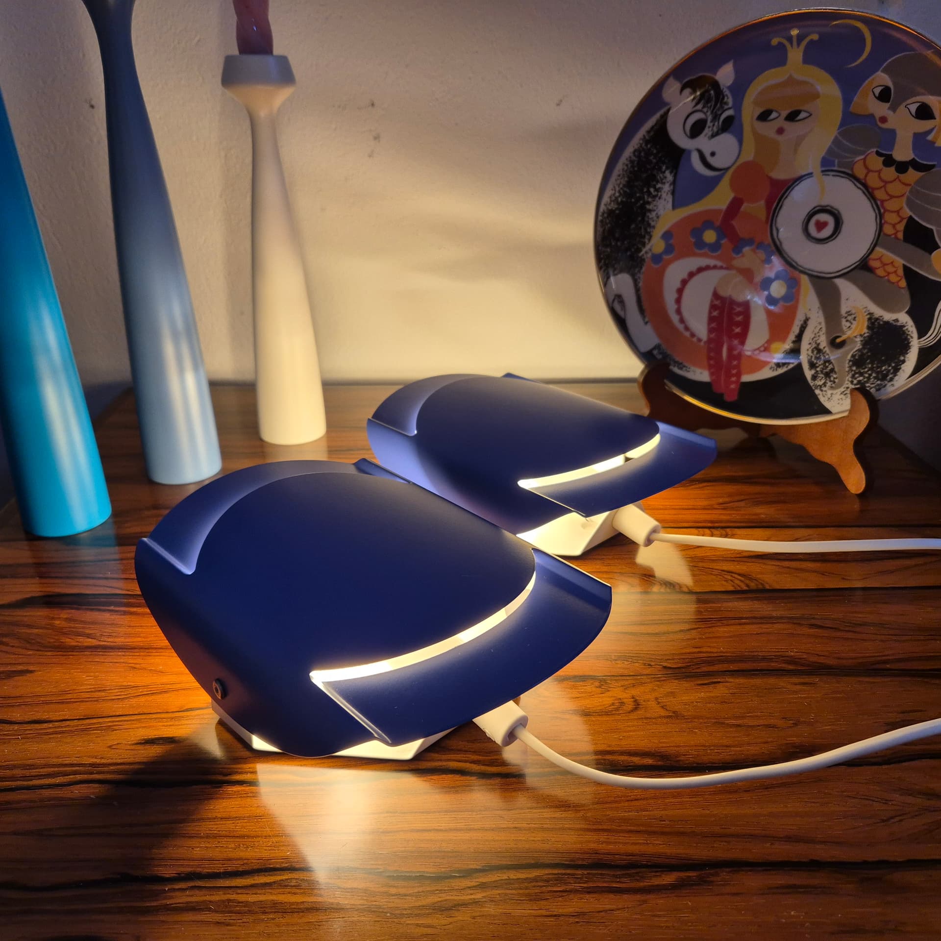 Para kinkietów 3050, niebieski, metal, Lyfa, Dania, lata 70. - 125181