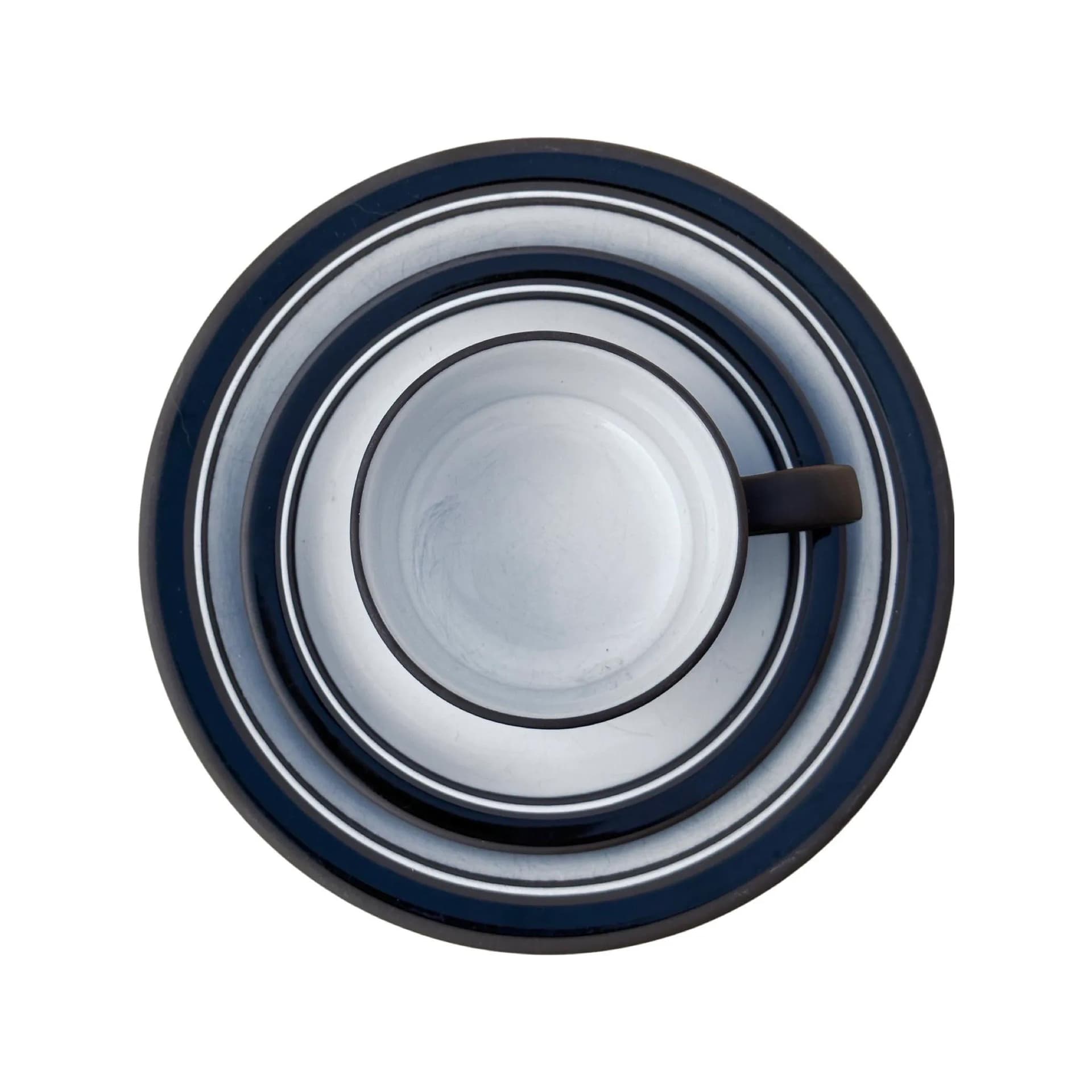 Zestaw śniadaniowy Contrast, brązowy biały granatowy, fajans, proj. M. Hunt, Hornsea, Anglia, lata 70. - 126393