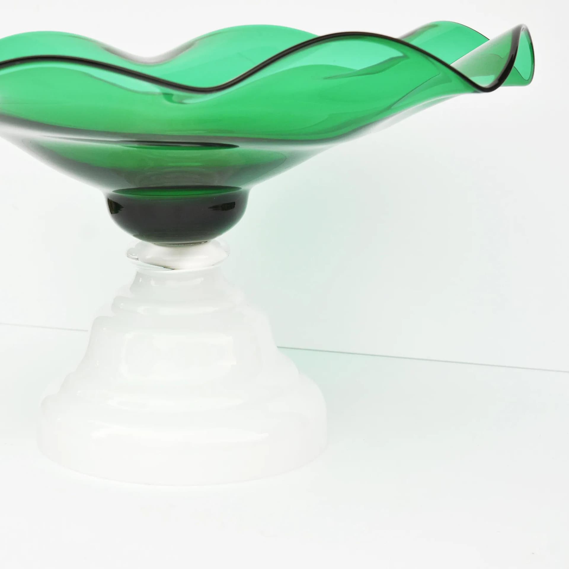 Bowl, white green, glass, Harrachov, Czechoslovakia, 1960s. - 126355