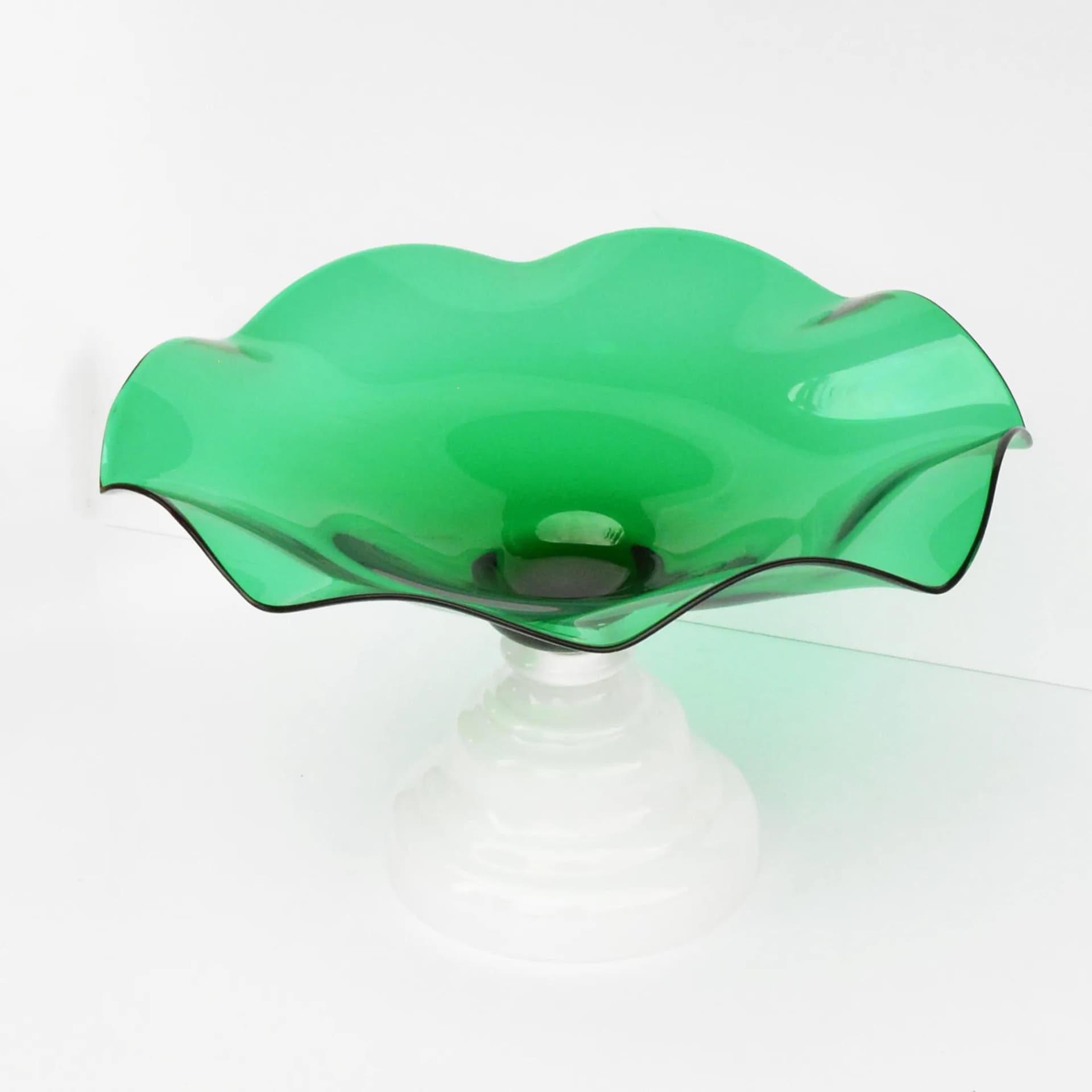 Bowl, white green, glass, Harrachov, Czechoslovakia, 1960s. - 126351