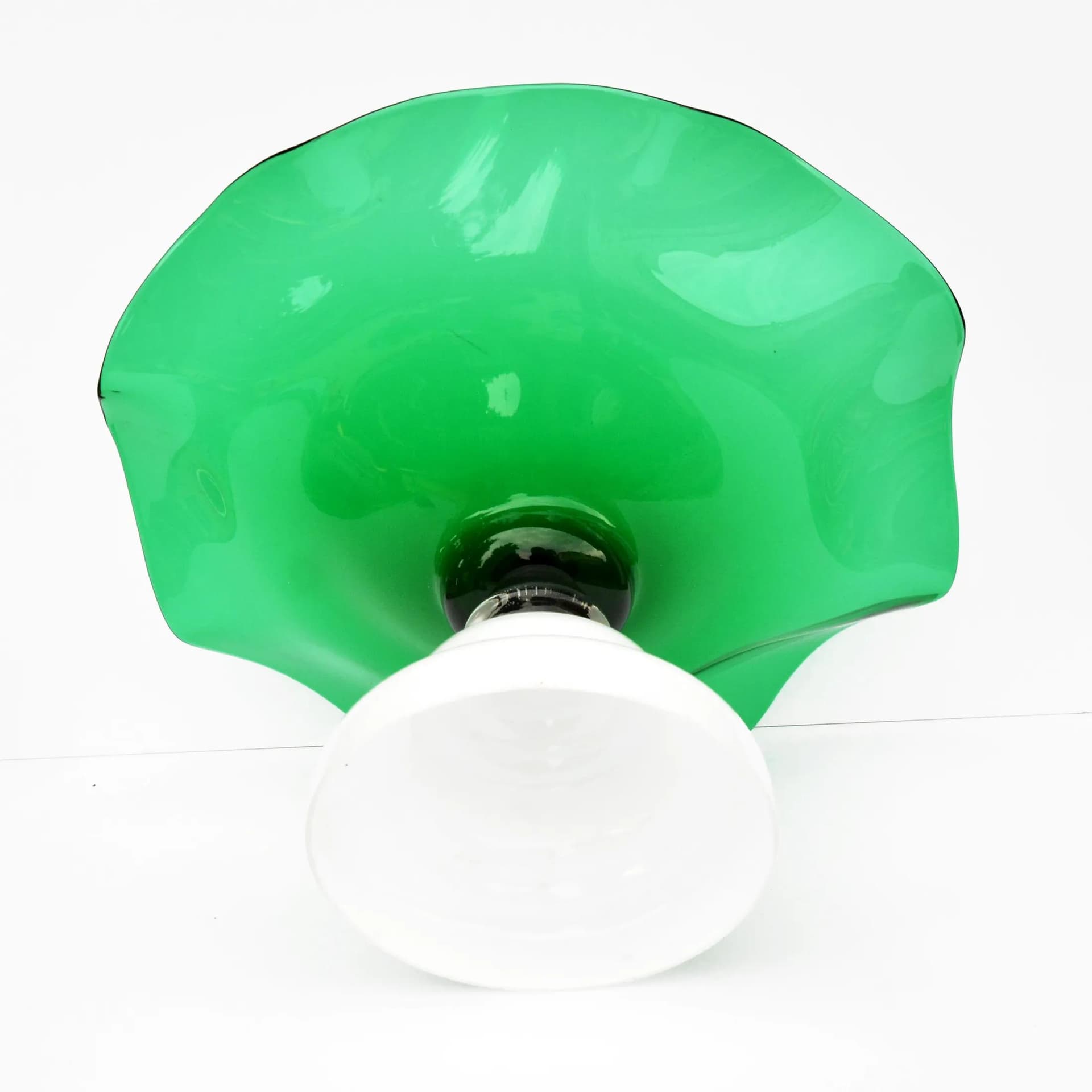 Bowl, white green, glass, Harrachov, Czechoslovakia, 1960s. - 126356