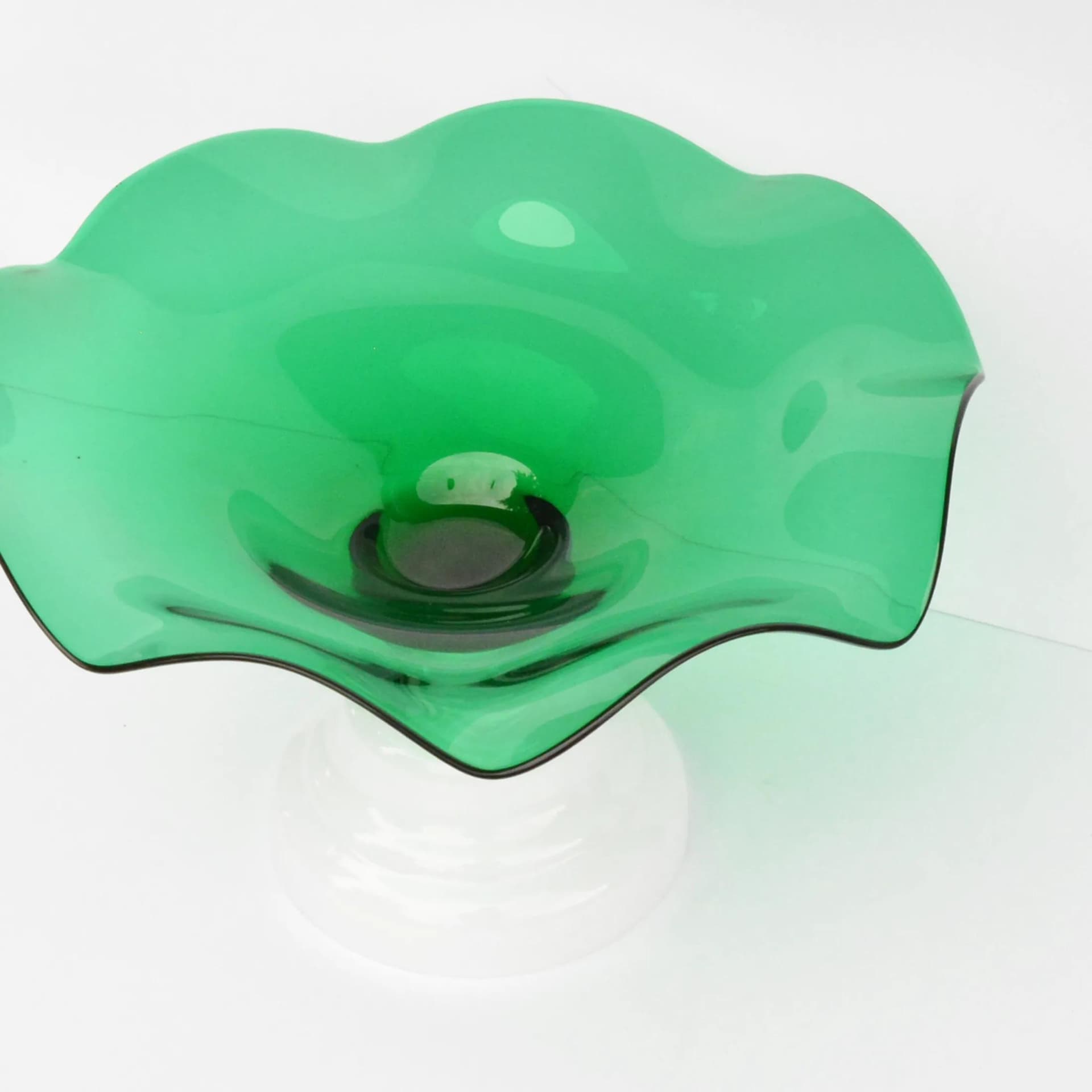 Bowl, white green, glass, Harrachov, Czechoslovakia, 1960s. - 126352