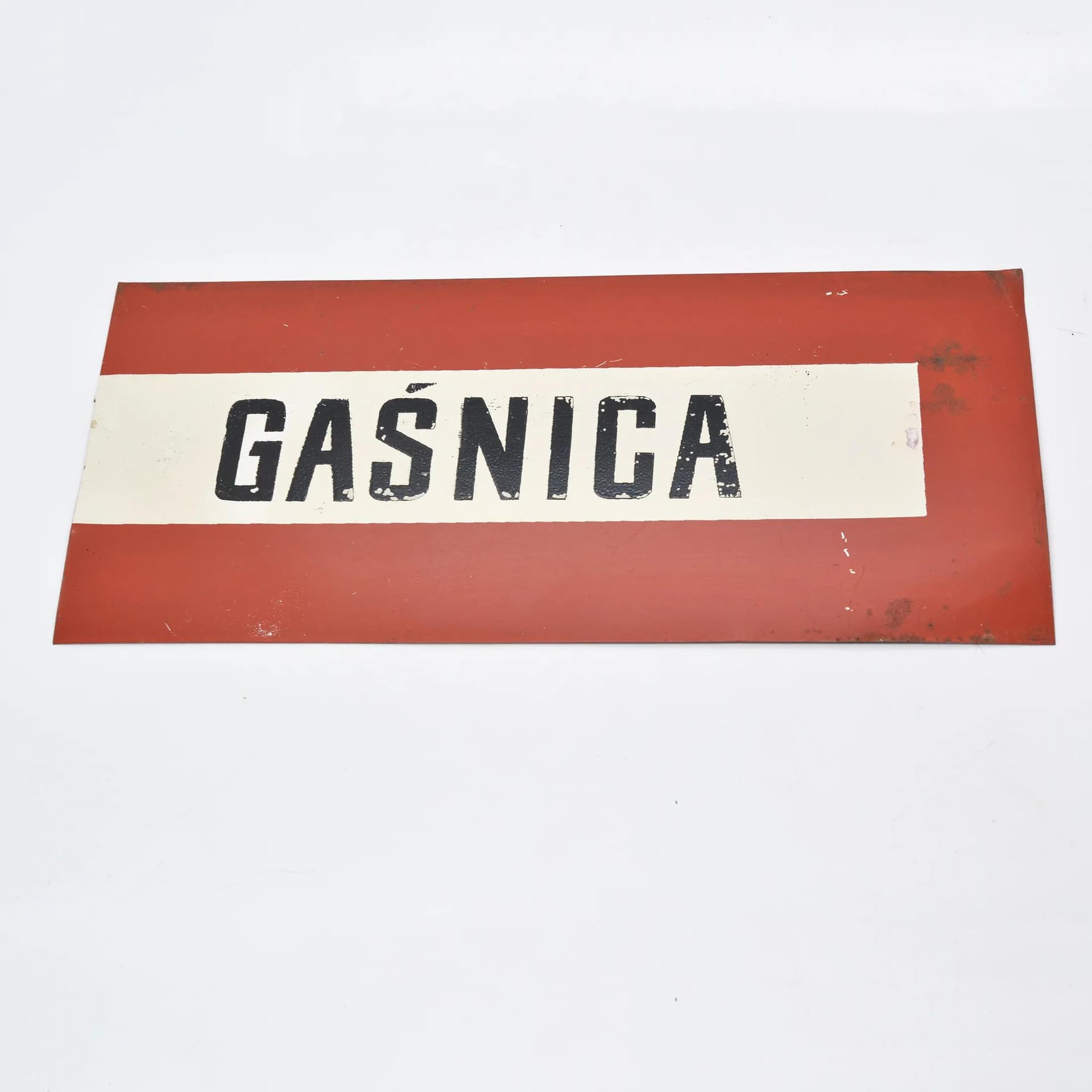 Tablica informacyjna GAŚNICA, czerwony, metal, Polska, lata 70. - 126348