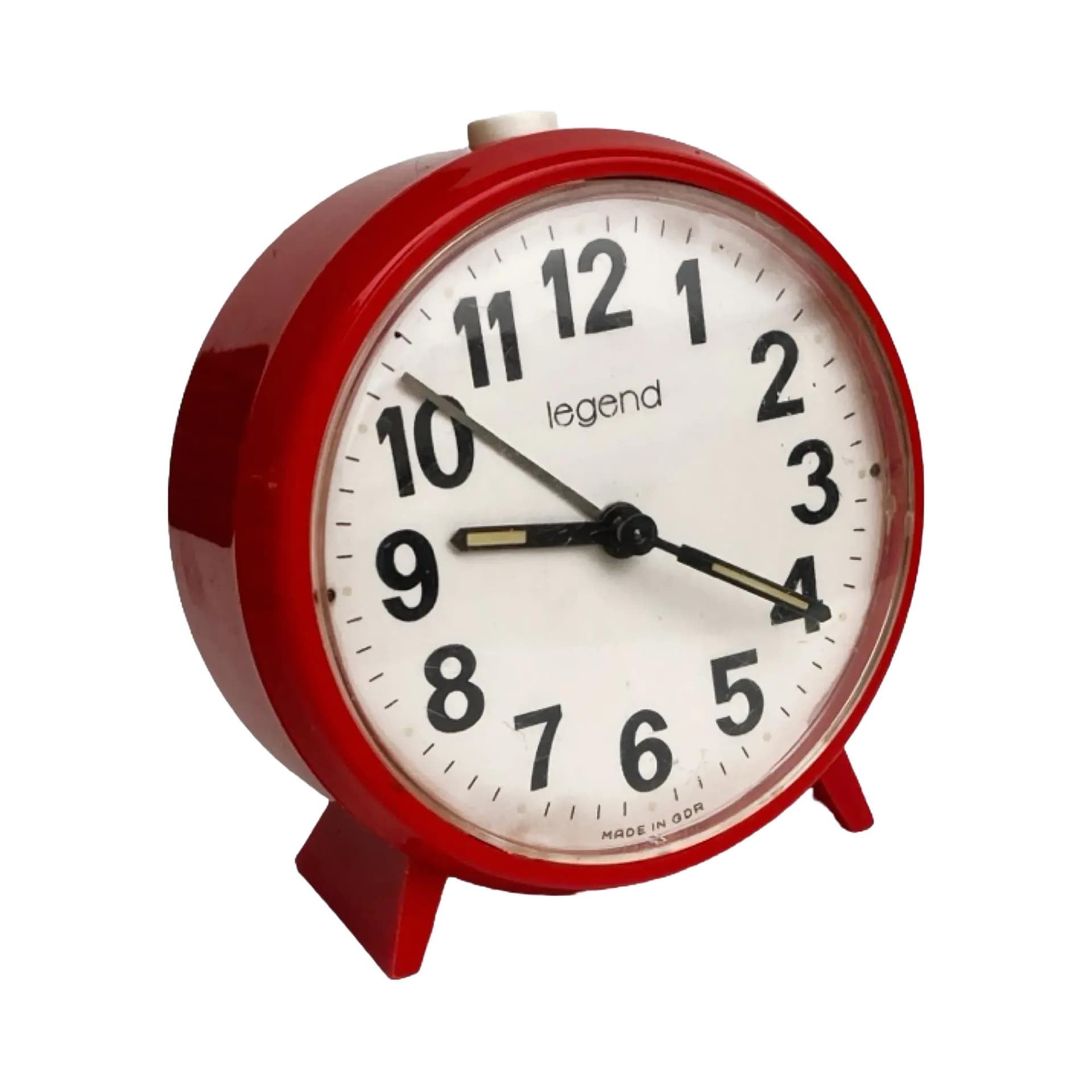 Budzik Legend, czerwony, plastik, VEB Uhrenwerke Ruhla, Niemcy, lata 70.