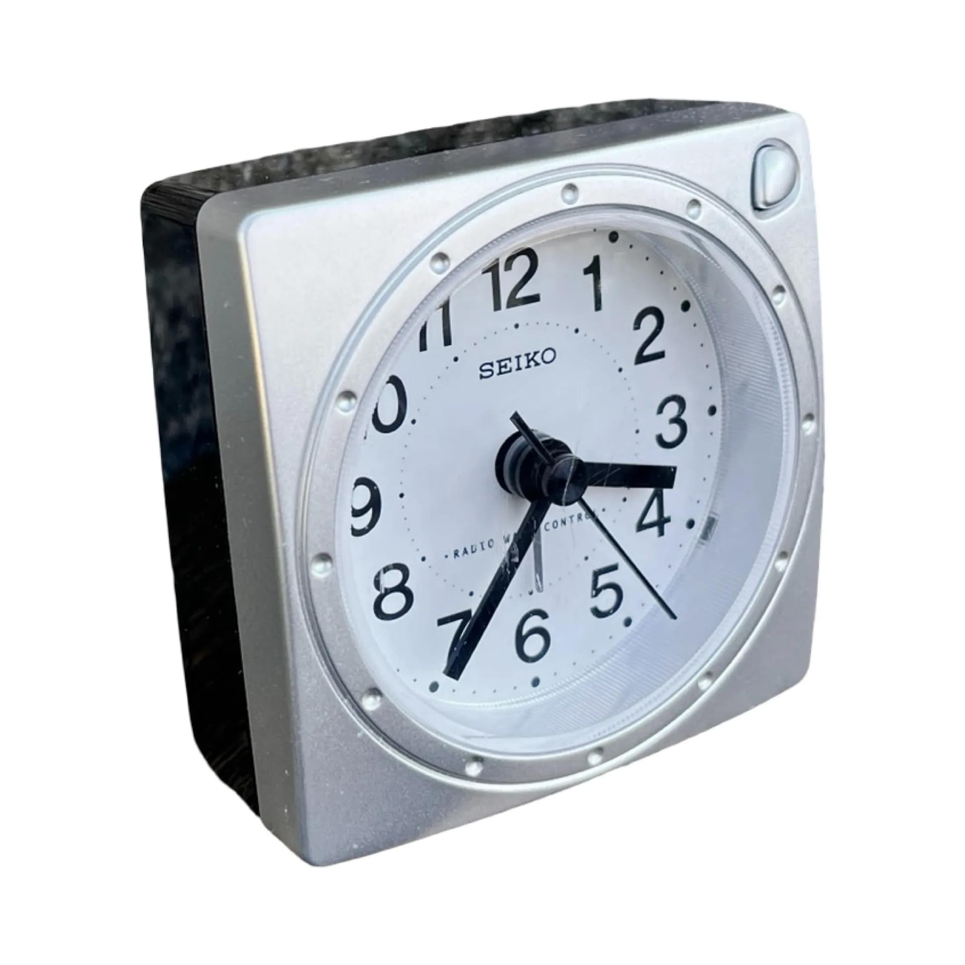 Budzik Space Age, srebrny, plastik, Seiko, Japonia, lata 80. - 126249