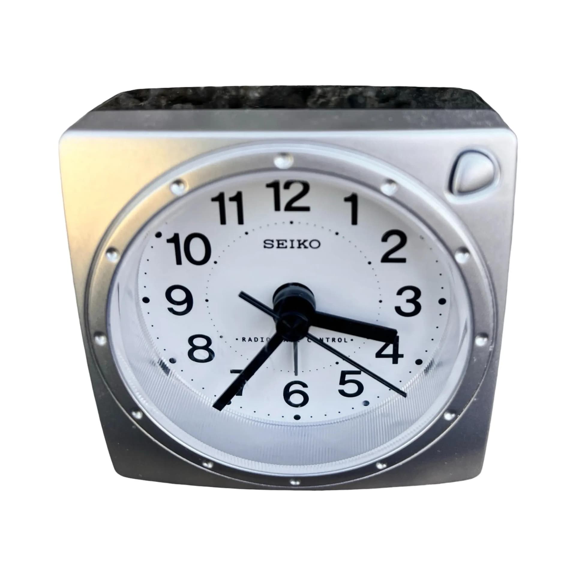 Budzik Space Age, srebrny, plastik, Seiko, Japonia, lata 80. - 126246