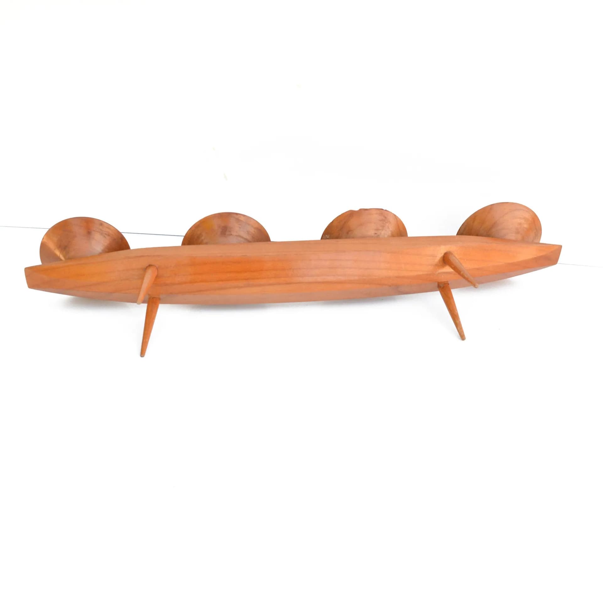 Świecznik czteropunktowy, jesion brązowy, metal, Niemcy, lata 70. - 126243