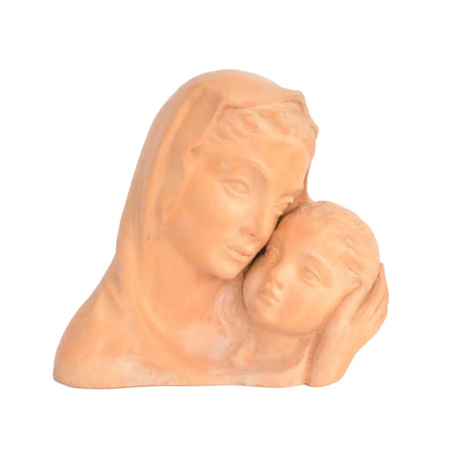 Popiersie Maryi z Dzieciątkiem, brązowy jasny, ceramika, art. K. Havlíček, Czechy, lata 40. - WYMIARY